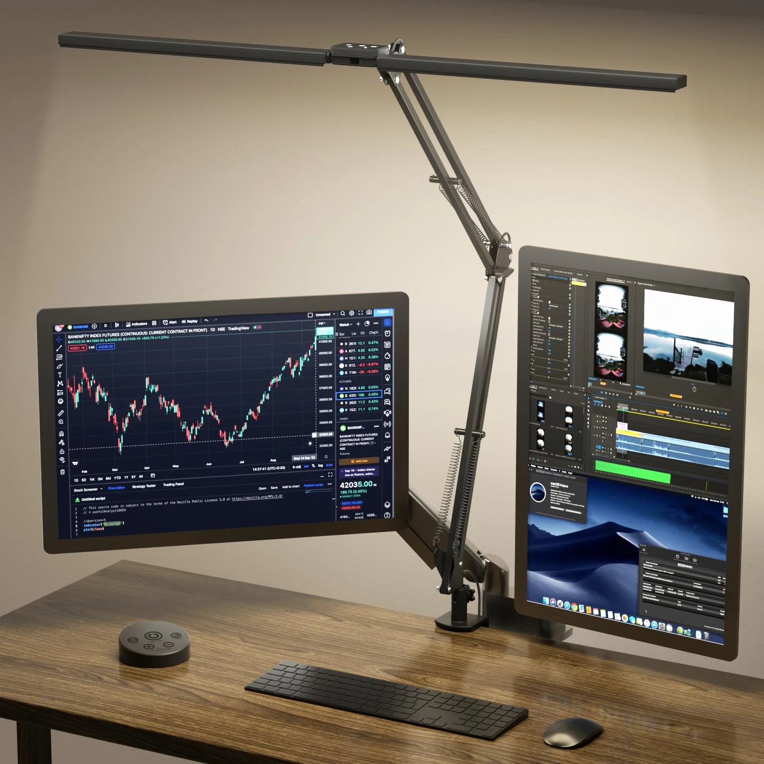 SKYLEO Lámpara LED Escritorio Doble Cabezal con Clip, 2400 LM, 24W, 5 Modos Temperatura Color, Control Remoto, Negro