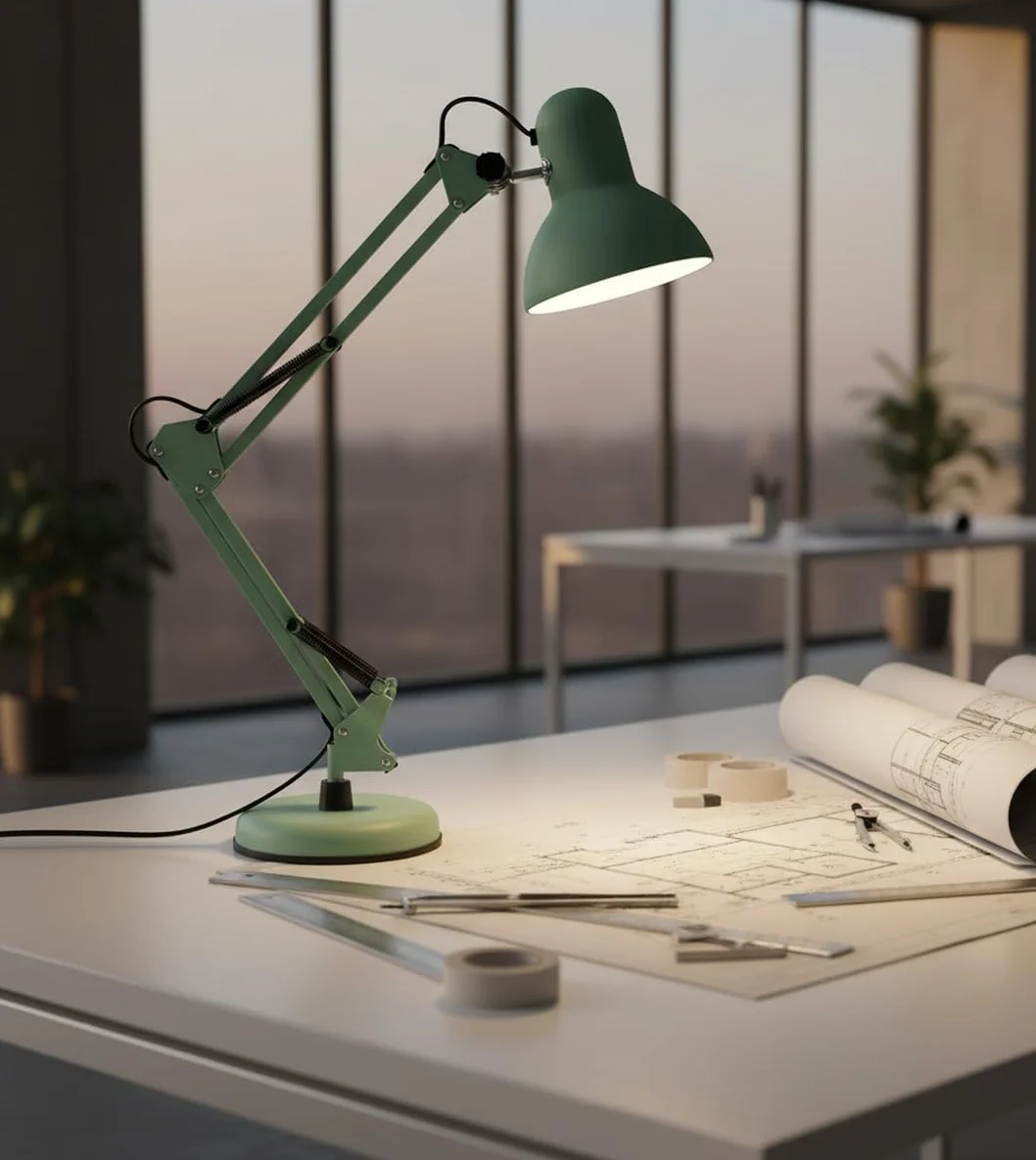BEL AIR HOME - Lámpara de Escritorio LED Articulada Flexo Antigona | Diseño Vintage Retro | Altura Ajustable 34-67 cm | Metal Resistente | Ideal para Oficina y Hogar, (VERDE MATE)