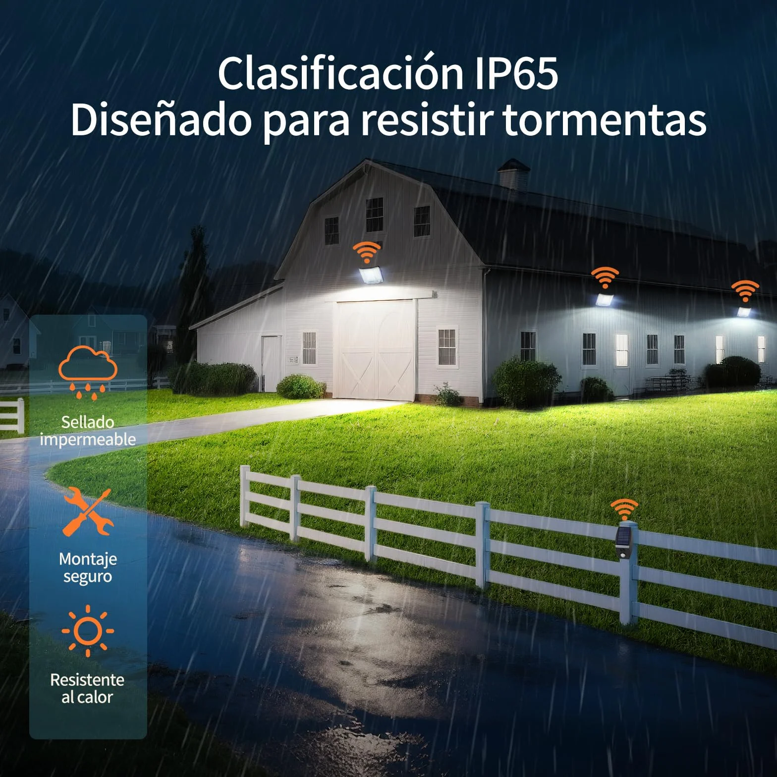 intelamp Foco LED Solar Exterior 2000LM, Batería 12000mAh, Color Blanco 6500K, Sensor de Movimiento con Caja Externa, 3 Modos, IP65 Impermeable, Lámpara de Seguridad para Jardín y Terraza