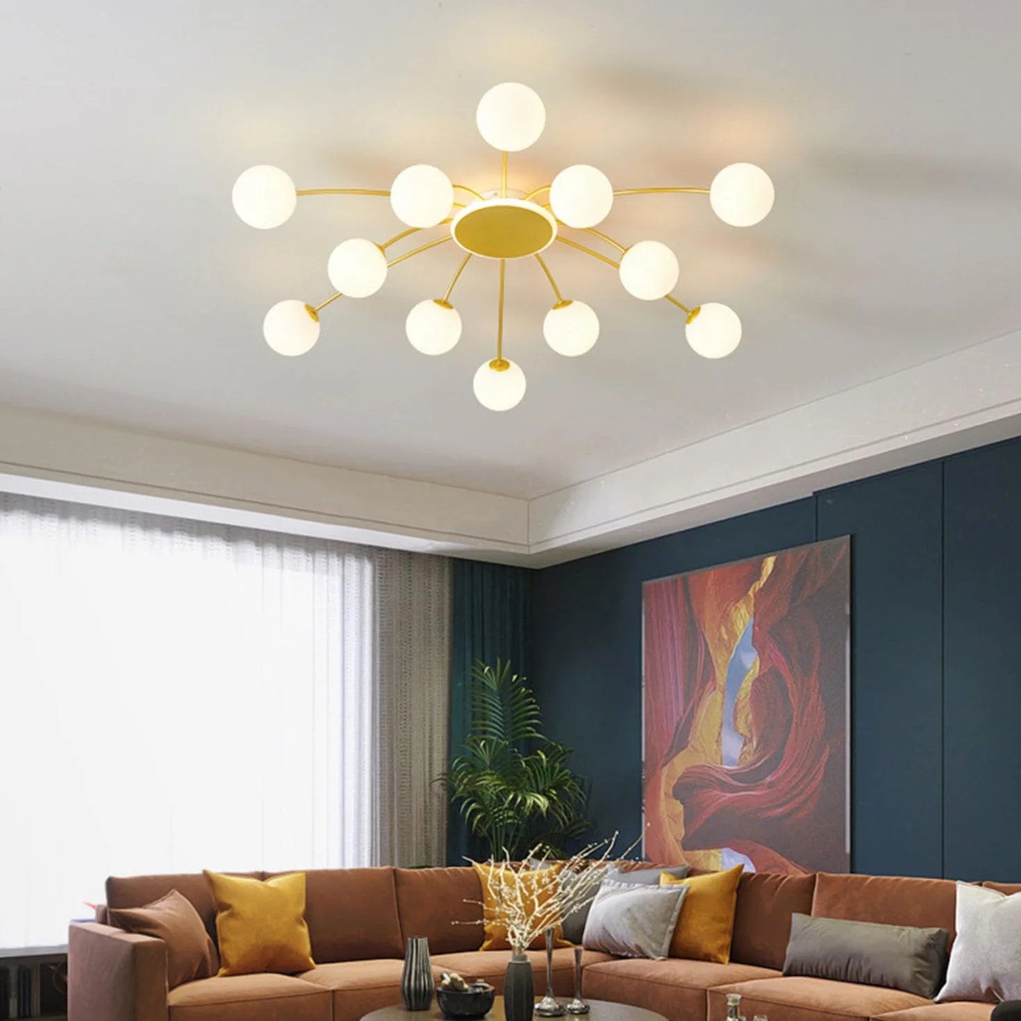 Lampara Techo Industrial Dorado 12 Luces Sputnik Araña G9 Vintage