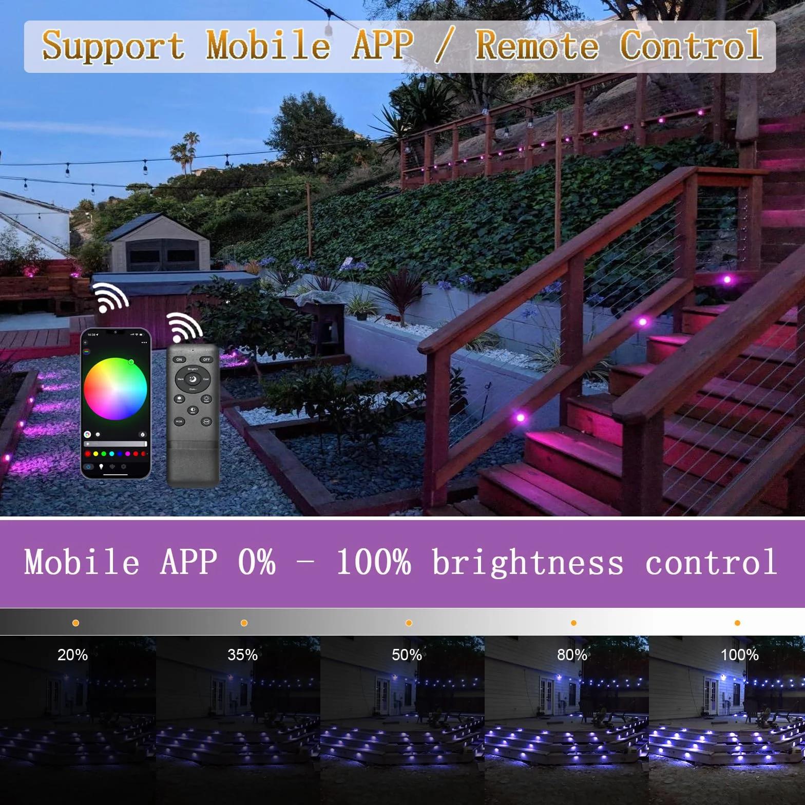 WiFi - Foco LED empotrable, exterior RGBW-GEYUEYA Home Ø45 mm 12 V RGB/blanco cálido, luces de terraza para Patio Path Steps de jardín con mando a distancia 24 teclas, lote de 30