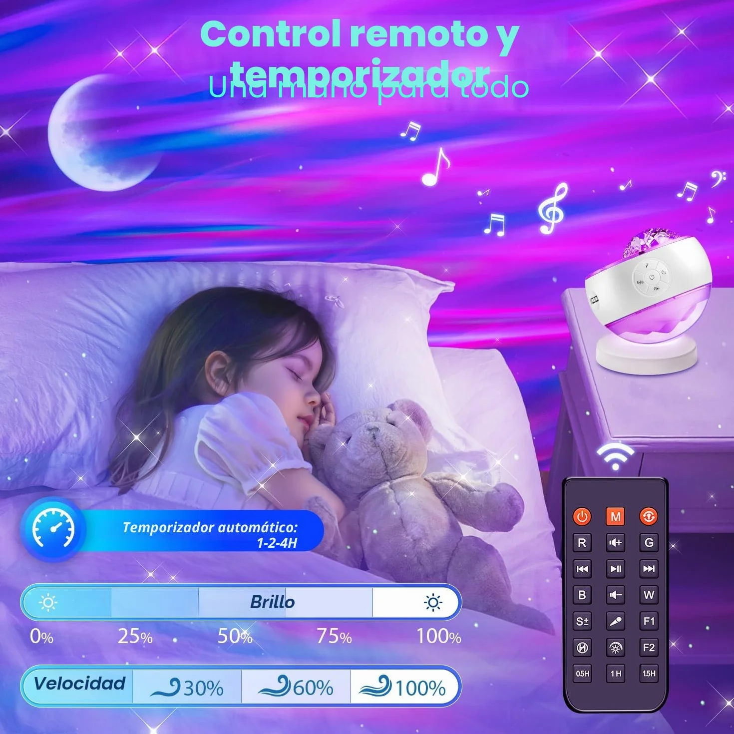 Proyector de Galaxias y Estrellas Real 15 Colores 360 Bluetooth con Control Remoto