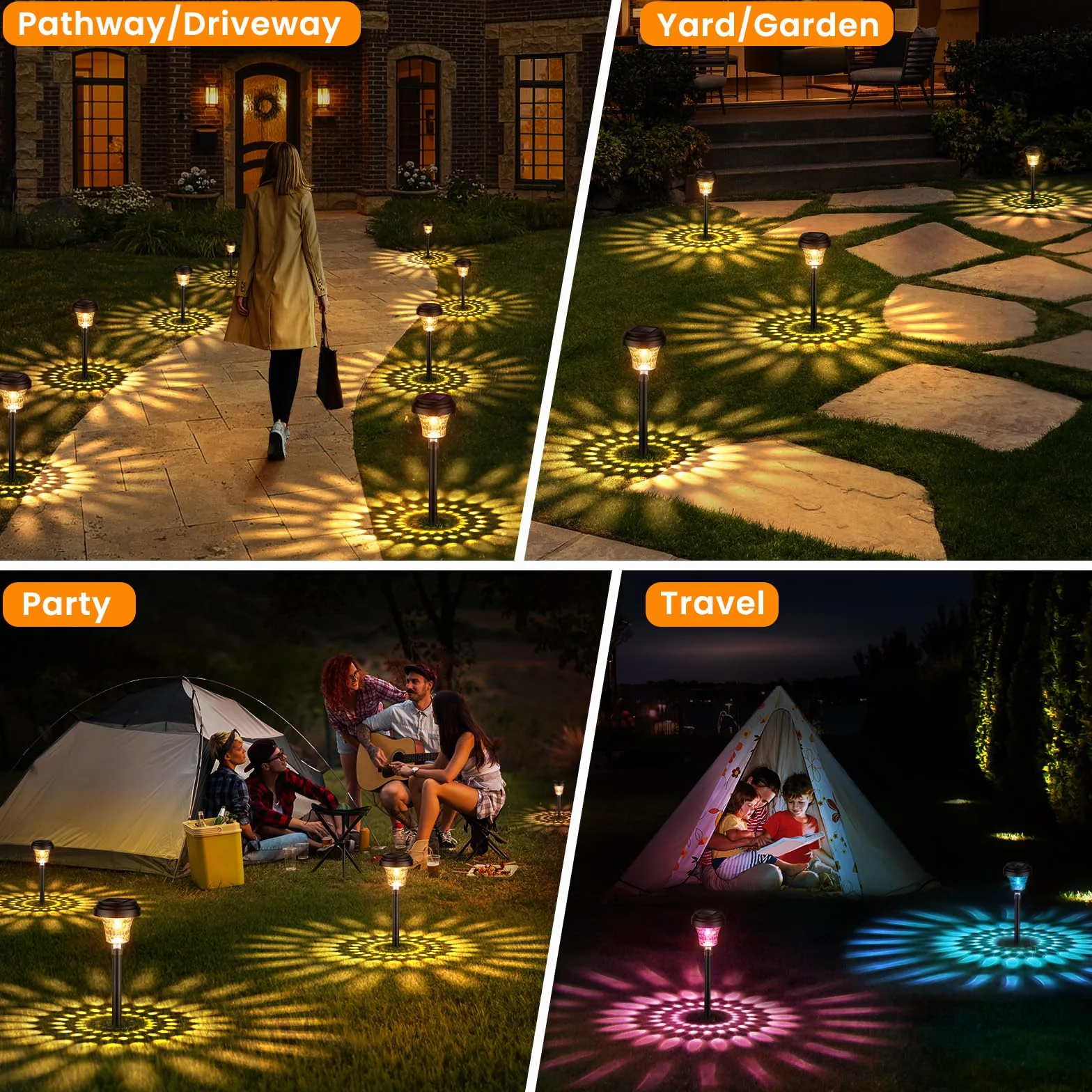 Lámpara solar exterior IP65 8 piezas luz cálida RGB jardín impermeable