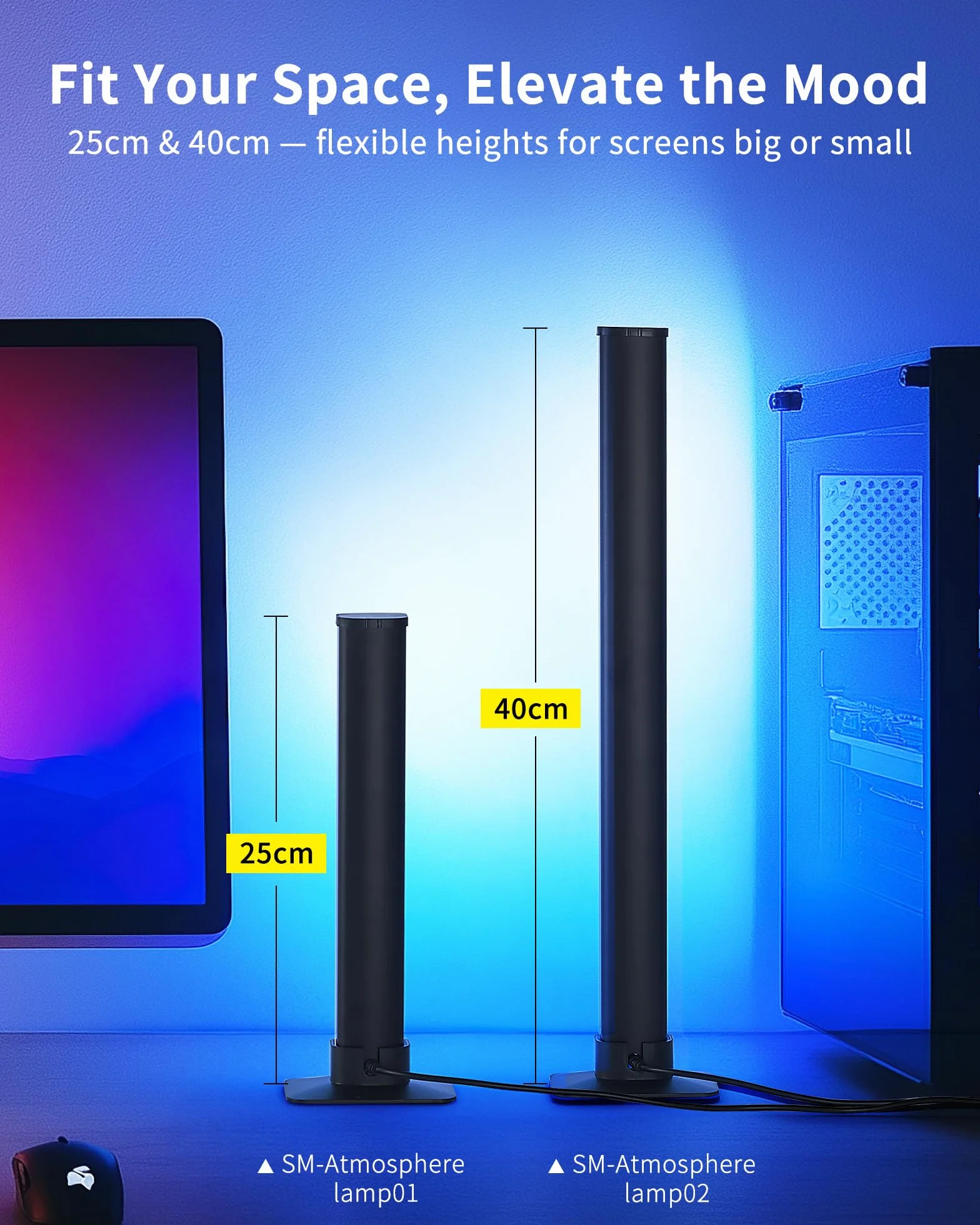 Barras LED RGB para TV y Gaming, 25cm Luces Inteligentes, LED TV Ambilight Sincronizado, Control por App, Decoración para Sala de Juegos e Idea de Regalo VYBE Desk