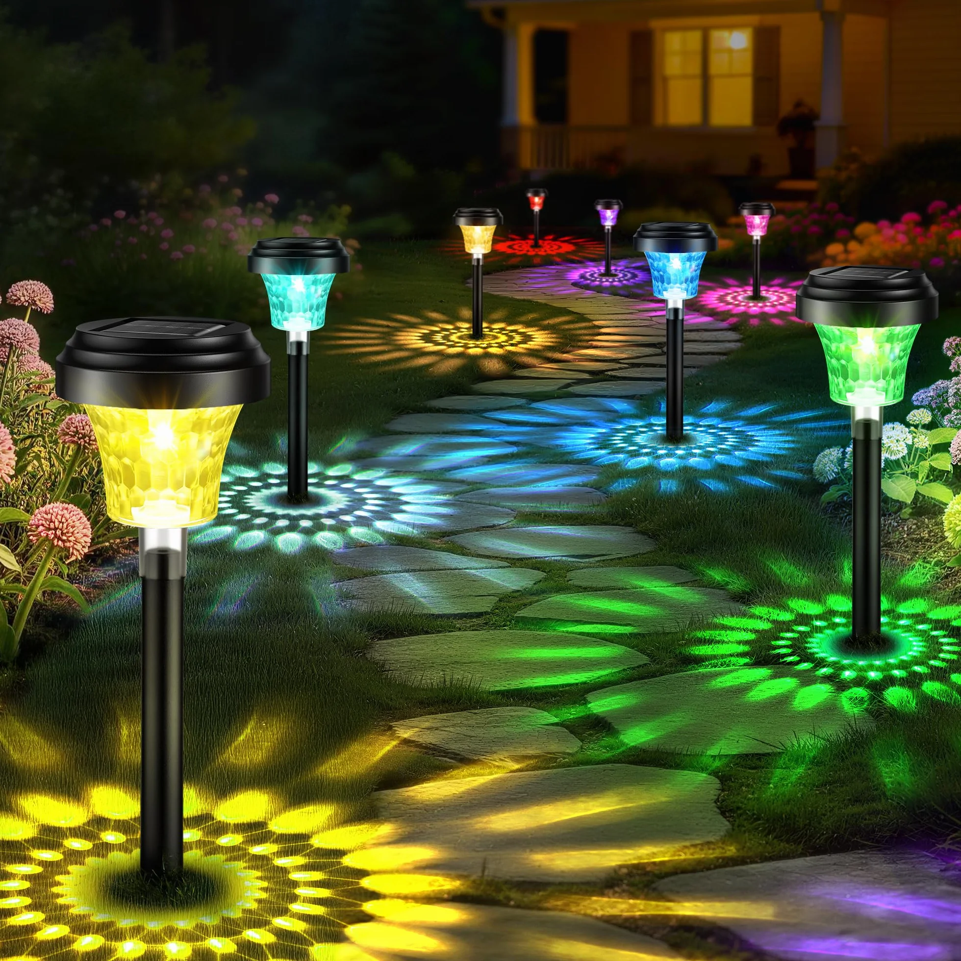 Lámpara solar exterior IP65 8 piezas luz cálida RGB jardín impermeable