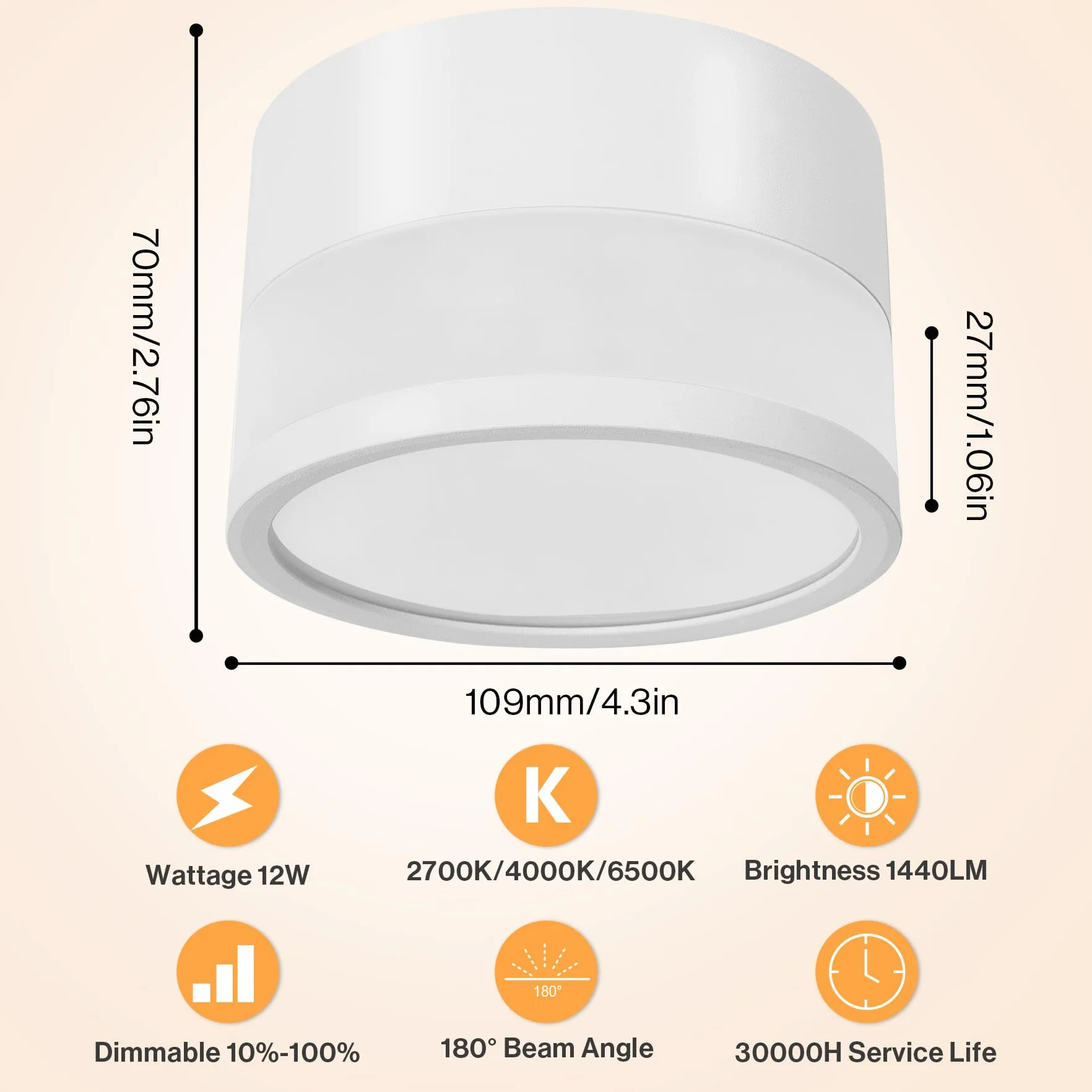 Focos LED techo Dimmable IP65 12W 2700K-6500K Blanco Aluminio 230V Ø10cm