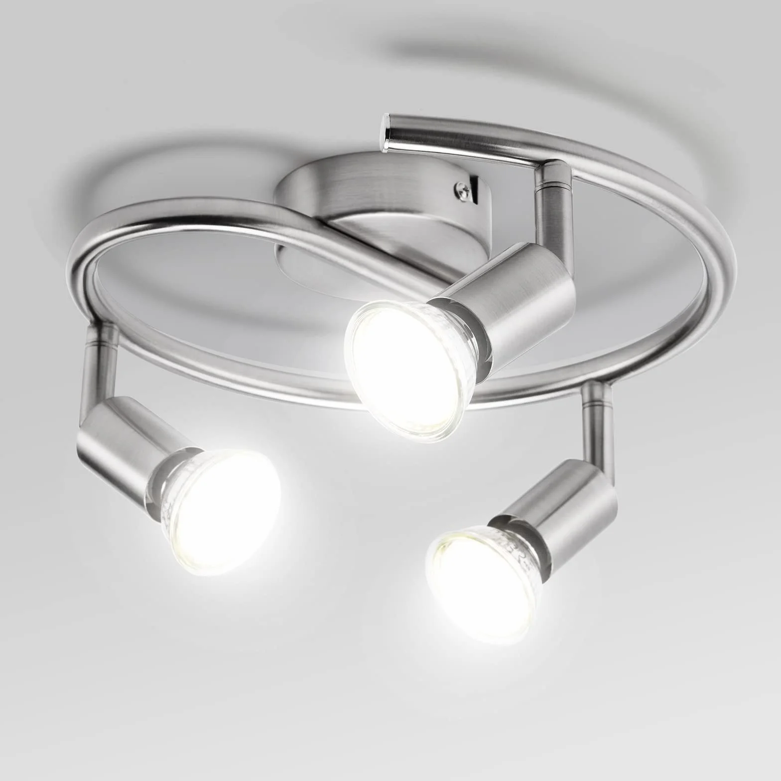 Bojim Lampara de Techo LED 3 Focos GU10 Blanco Natural 6W Níquel Mate