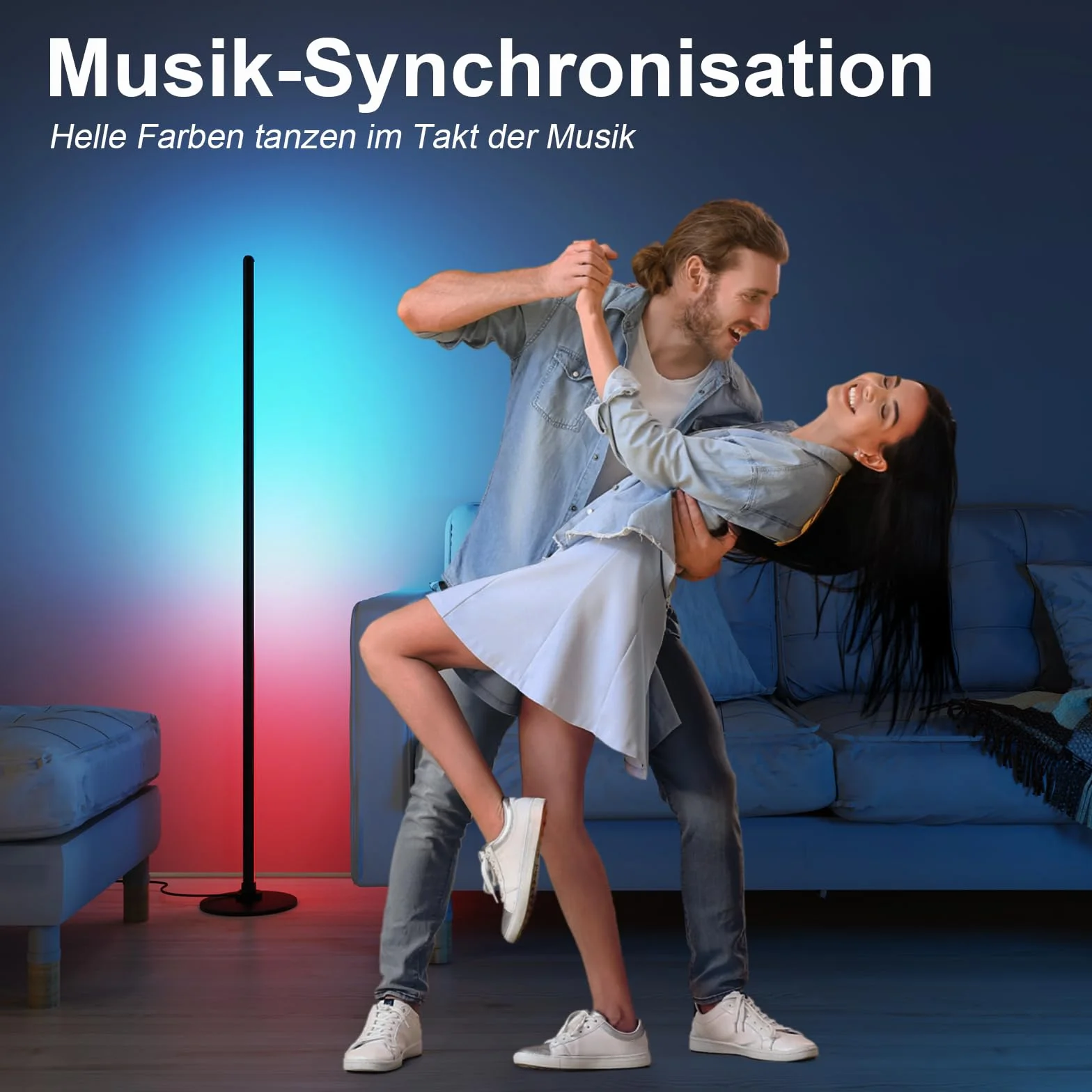 Lanmonlily Lámpara de Pie LED RGB 16 Millones de Colores 68 Modos de Escena Sincronización Musical Alexa Google App