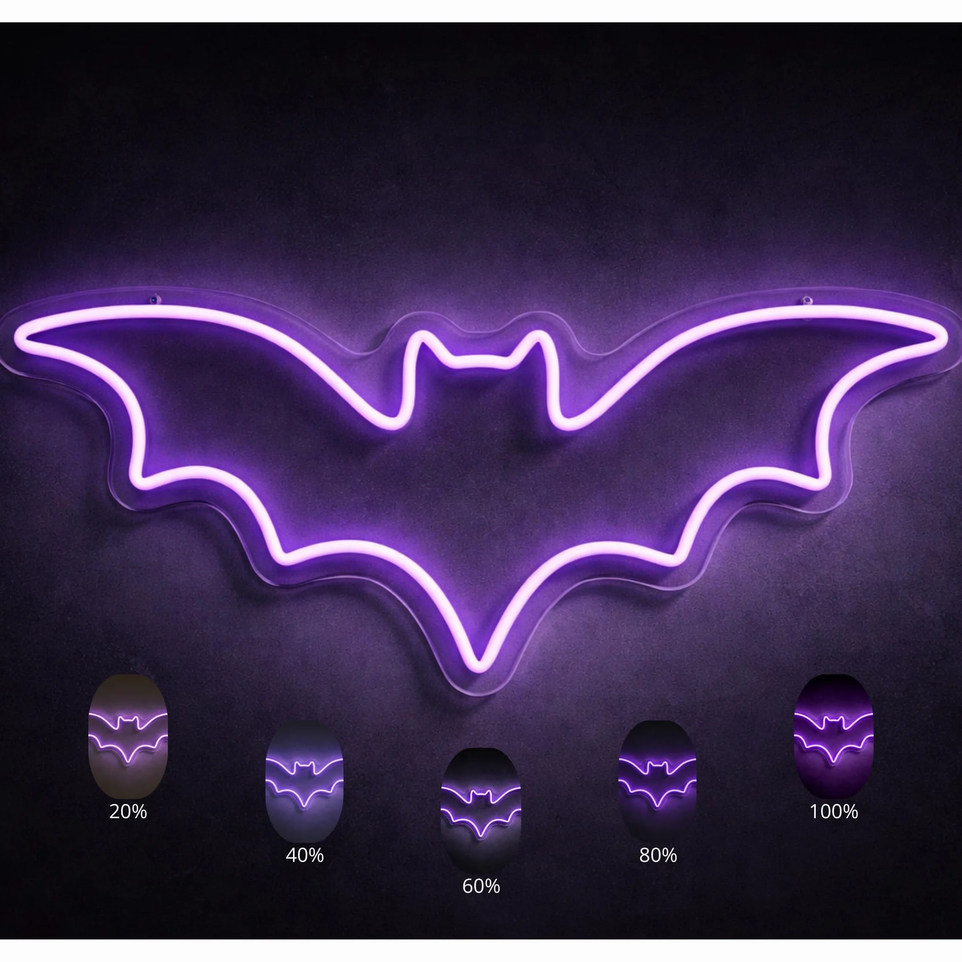 Neón Murciélago LED Grande (50x20 cm) | Cartel Luminoso Dimerizable Gaming Profesional | Decoración Setup Streamer