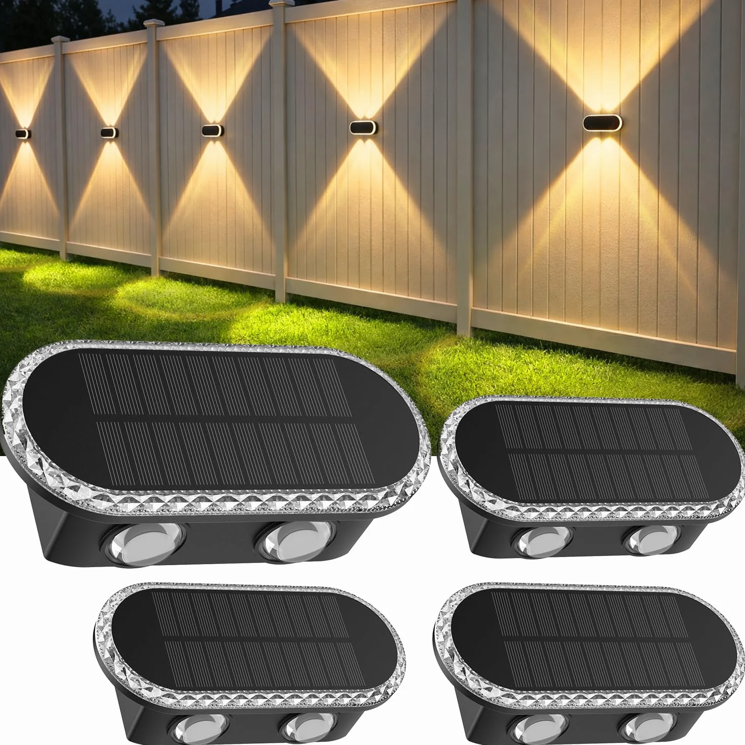 Aplique Solar Exterior Pared: Lámparas Solares Exteriores Arriba y Abajo - IP65 Impermeable Luces Solares Exterior para Jardin Garaje Cerca Muro (4 Piezas)