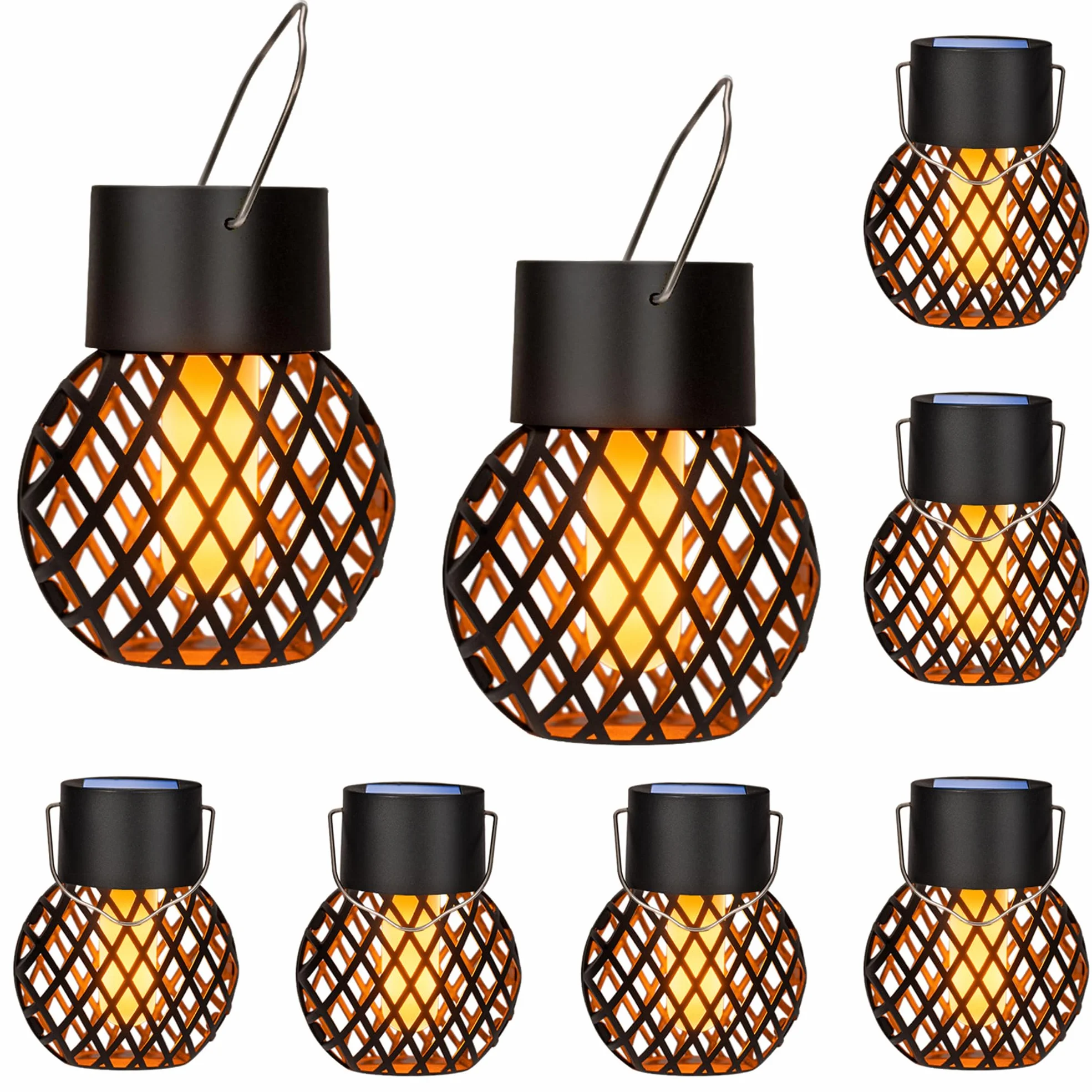 GIGALUMI Paquete de 8 luces solares colgantes de llama parpadeante, luces solares impermeables para jardín, patio, valla, árbol