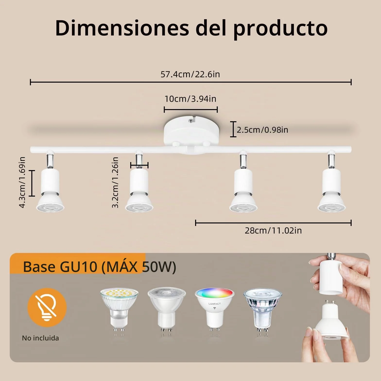 Ketom GU10 Focos Techo Blanco, Lampara Focos Techo con 4 Focos Orientable, Moderno Plafón LED Para Interiores Giratorio, Industrial Para Dormitorio, Pasillo, Cocina, Sin Bombilla