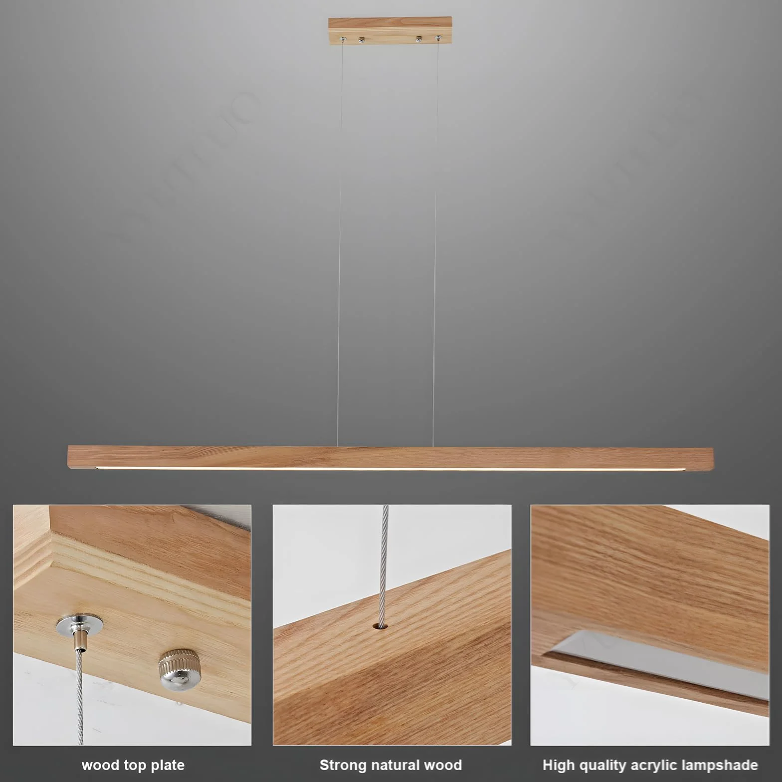 Lámpara De Araña Cuboides De Madera 100cm Regulable Control Remoto LED Colgante Ajustable 150cm