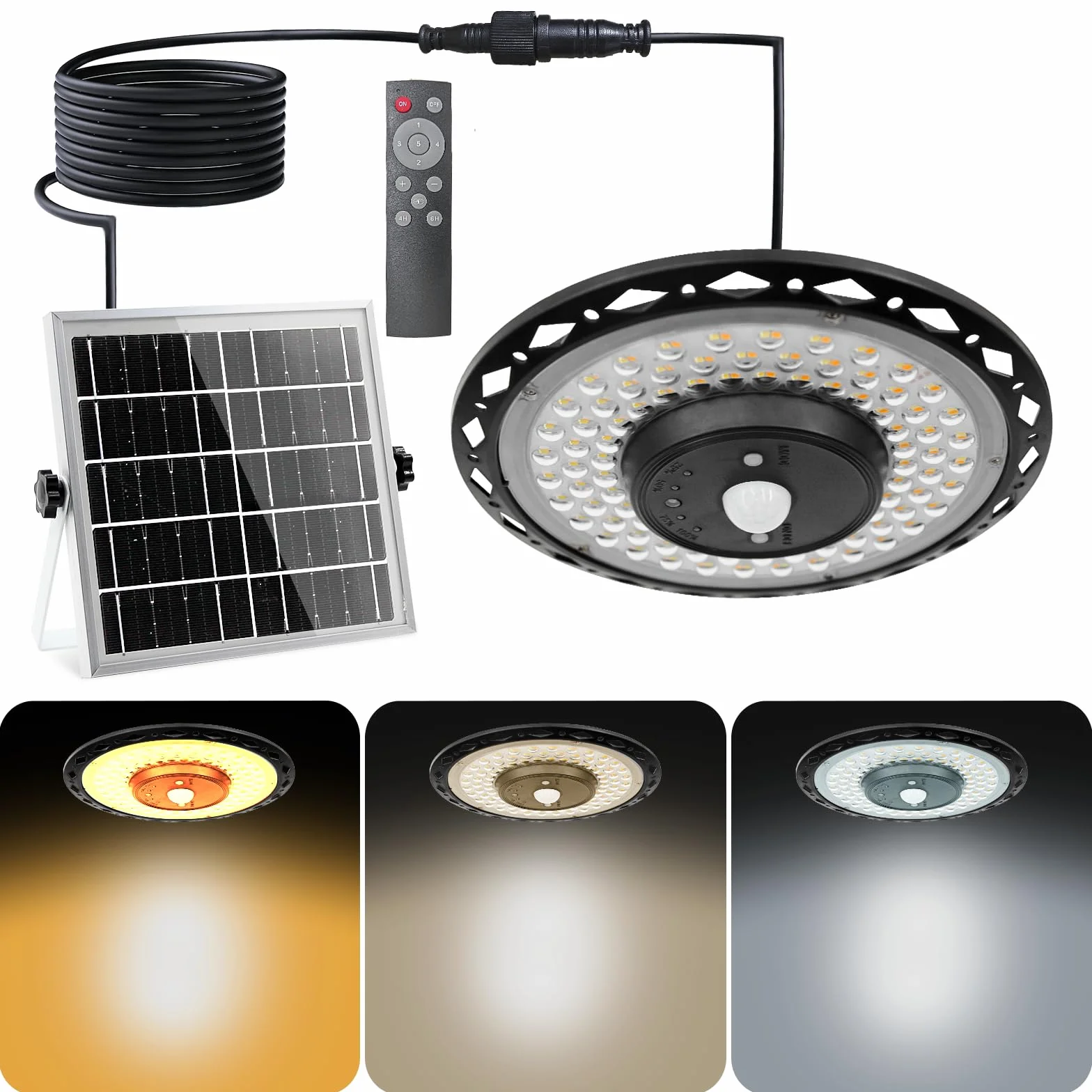 CREATESTAR Lámpara Solar Colgante 3000LM, Luz Solar Exterior con Mando a Distancia, IP65 Impermeable Luces Solares Colgantes con Cable de 3M para Pérgola Terraza y Balcón