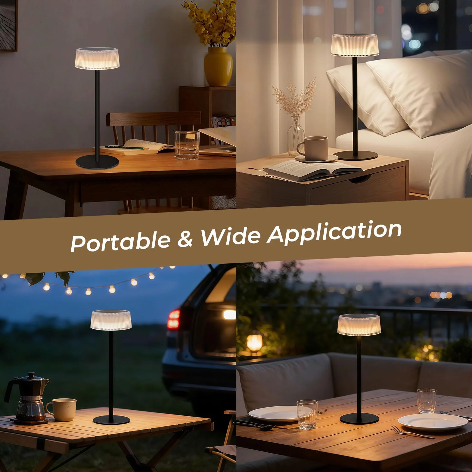 Lacasa Lamparas de Mesa Solar 2 Pack Regulable Tactil 3000-6000K IP67 Impermeable 4000mAh LED Recargable Portatil