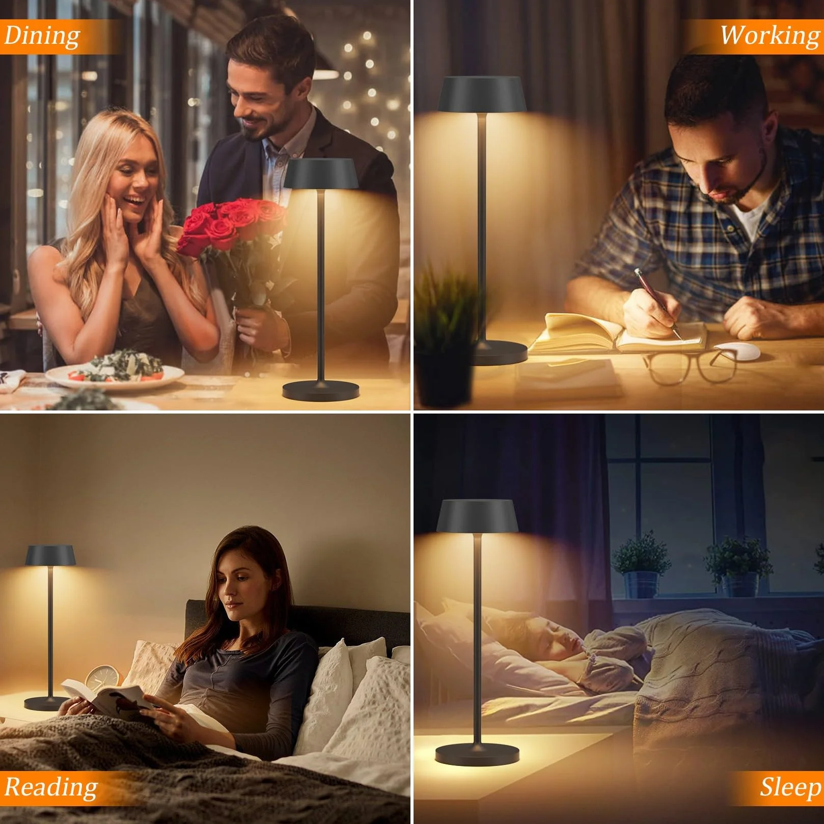 Klighten Lámpara de escritorio LED Recargable 2 Piezas Regulable Antracita Aluminio Carga USB IP54 Impermeable 3000K