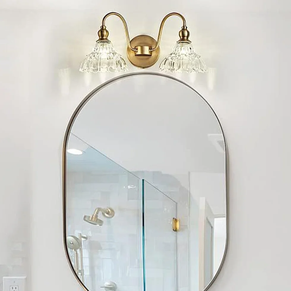 XINYASEE Aplique Pared Cristal Interior G9 Lámpara Cuarto de Baño Doble Cabeza Oro