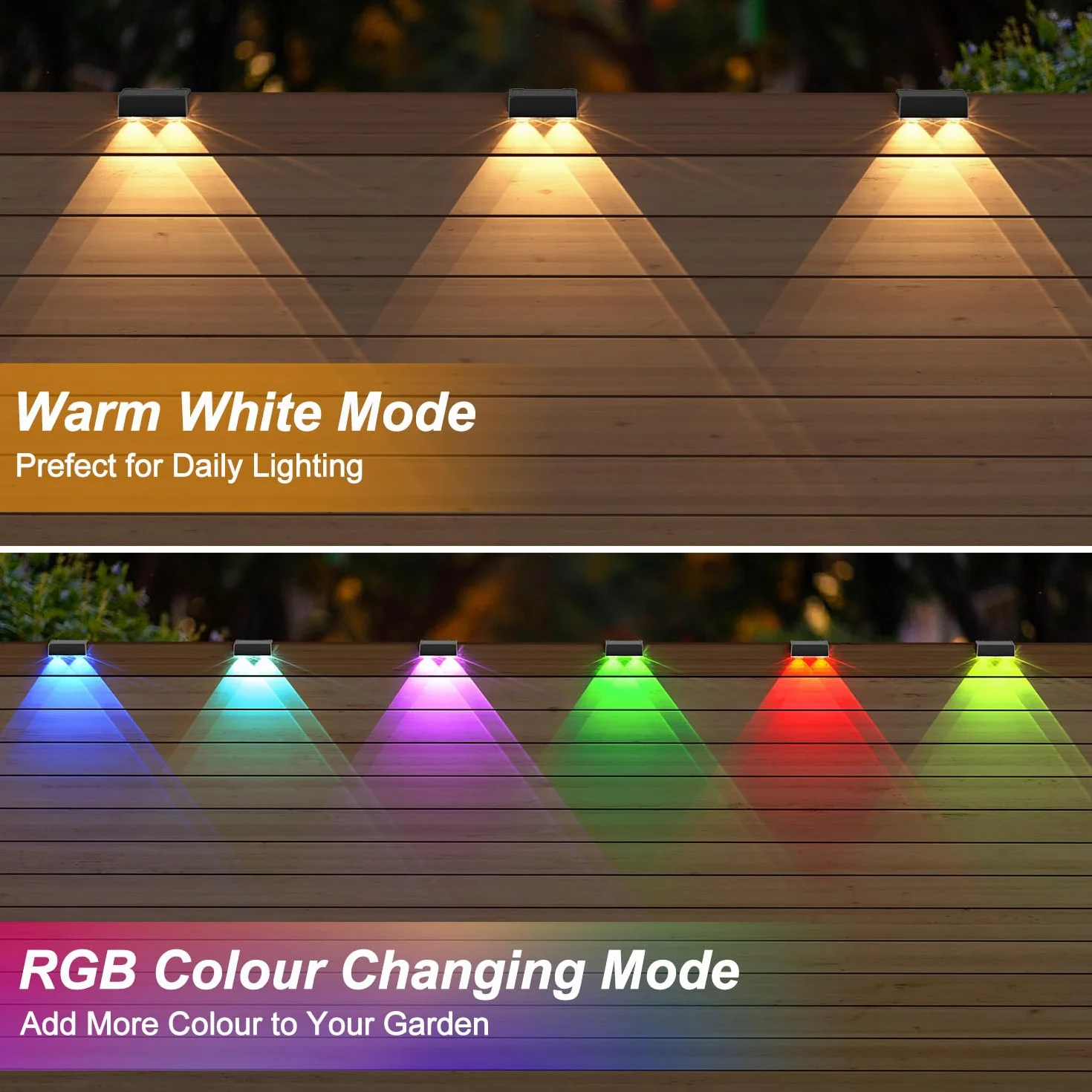 ELLASAY Aplique Solar Pared Exterior: 8 Modos de Iluminación Con RGB Solar Powered Lámparas - Impermeable IP65 - Luces Decoración de Jardín Patio Porche Valla Terraza (Lente-8 Pack)