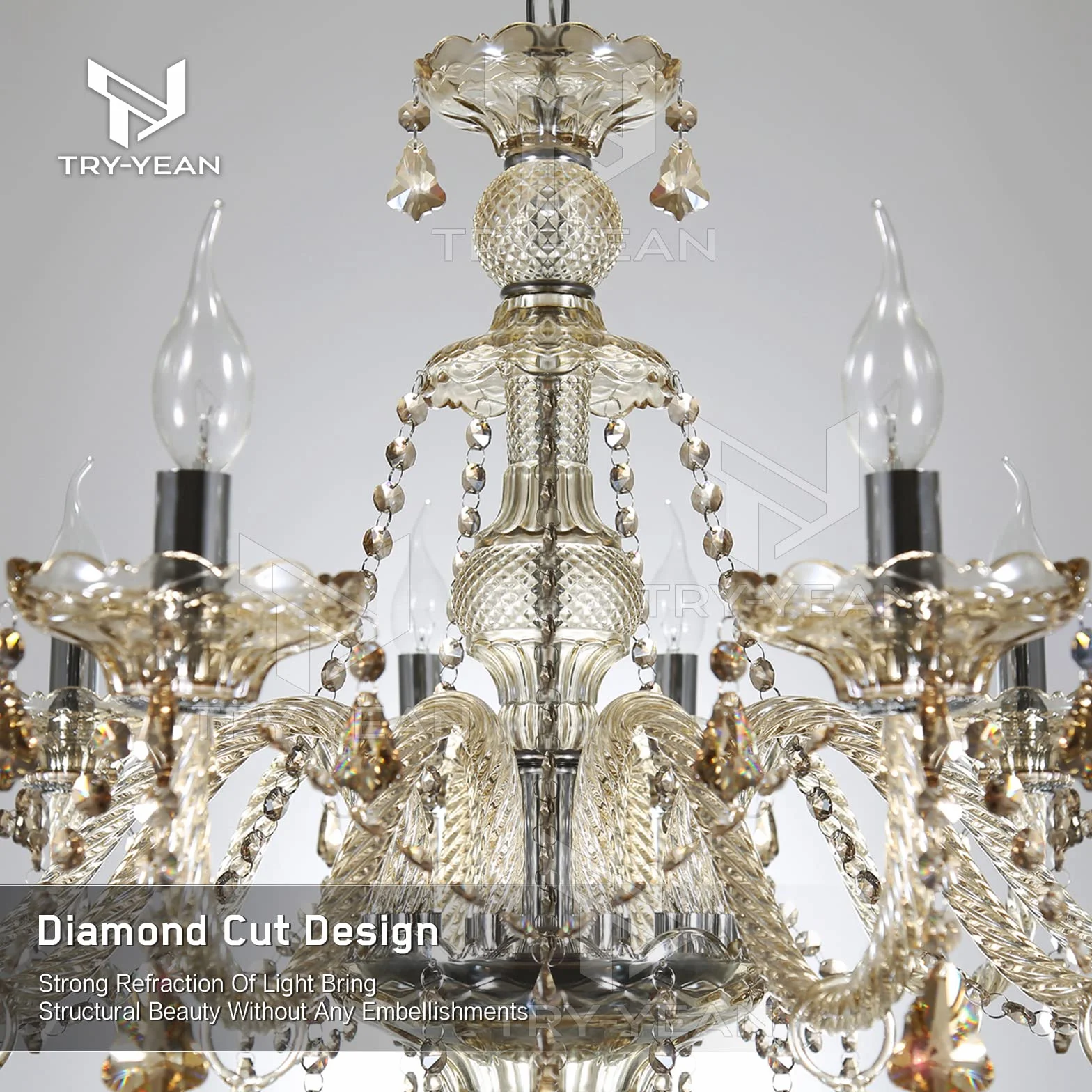 Lámparas de Araña de Coñac Lampara Cristal Colgante Clásico 10 Luces Lámparas Techo Lagrimas K9 Cristal Candelabro con Cadena Ajustable para Dormitorio, Salón, Comedor, Restaurante E14