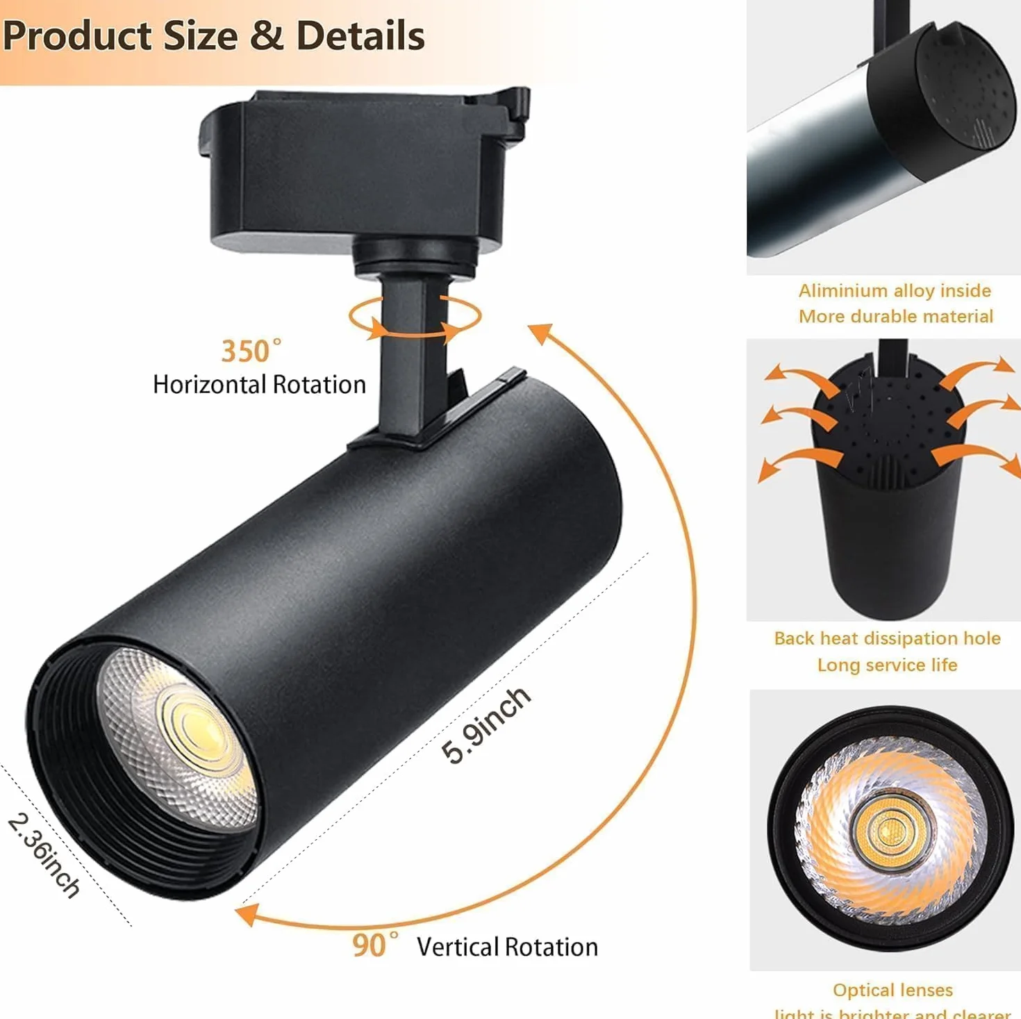 Kit de rieles LED 20W 6000K Blanco Frío Enchufe para sistema H