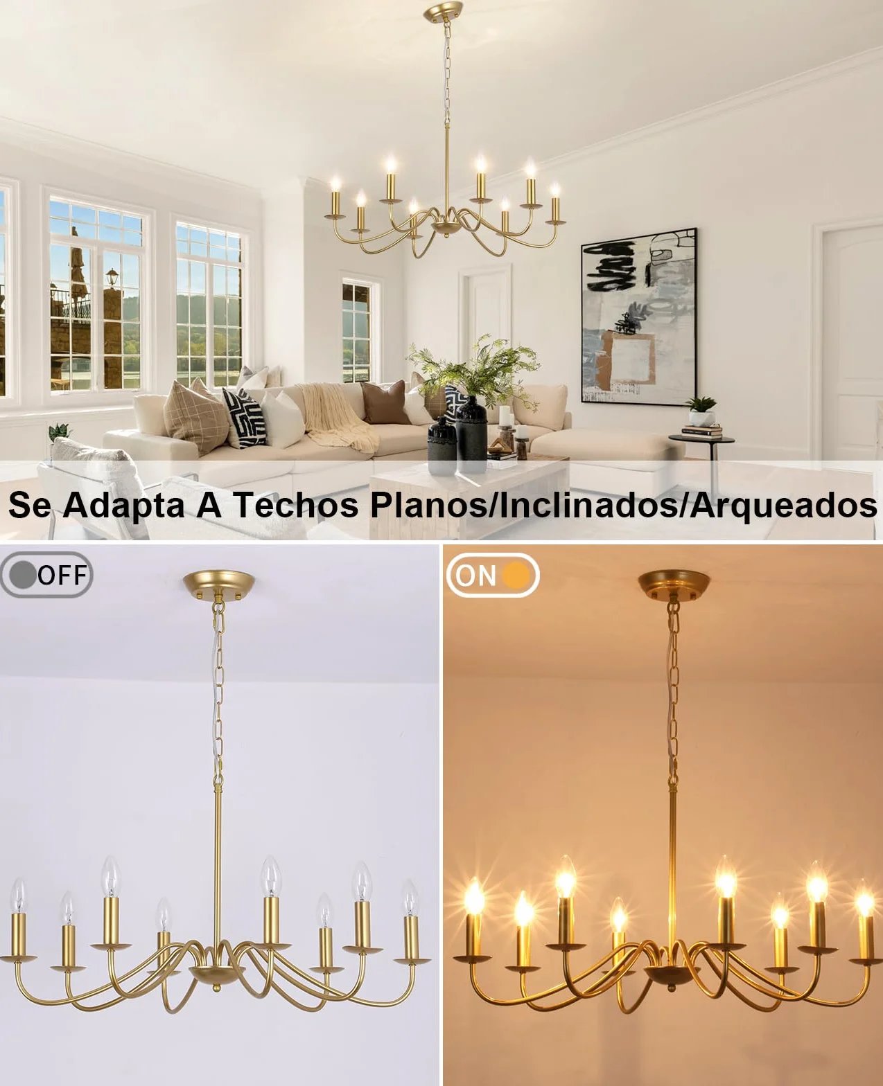Lámpara Colgante Industrial Dorada 8 Luces E14 Vintage para Salón