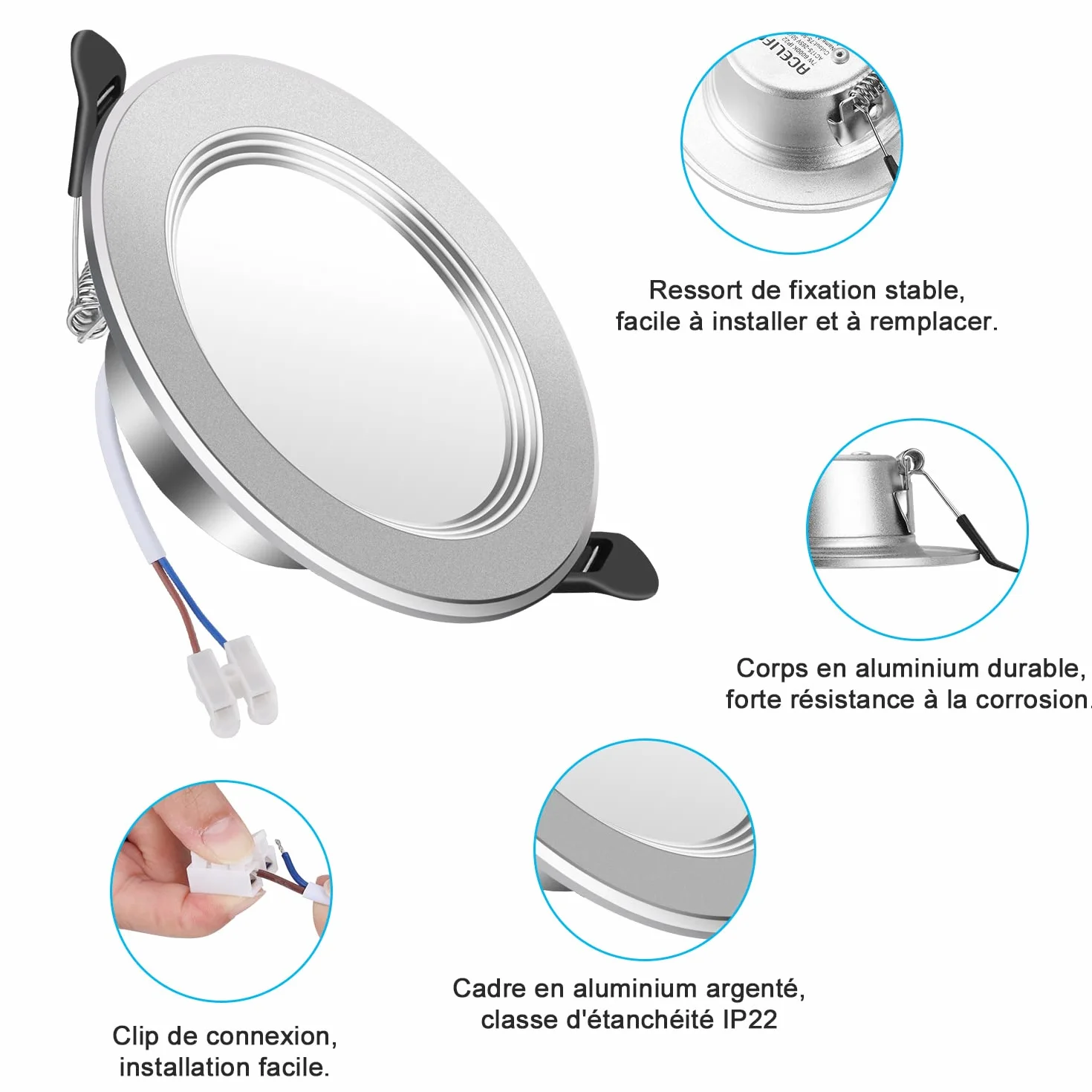 ACELIFE Downlight LED Empotrable Redondo, 7W 700lm 6000K Blanco Frío, Aluminio, Juego de 6
