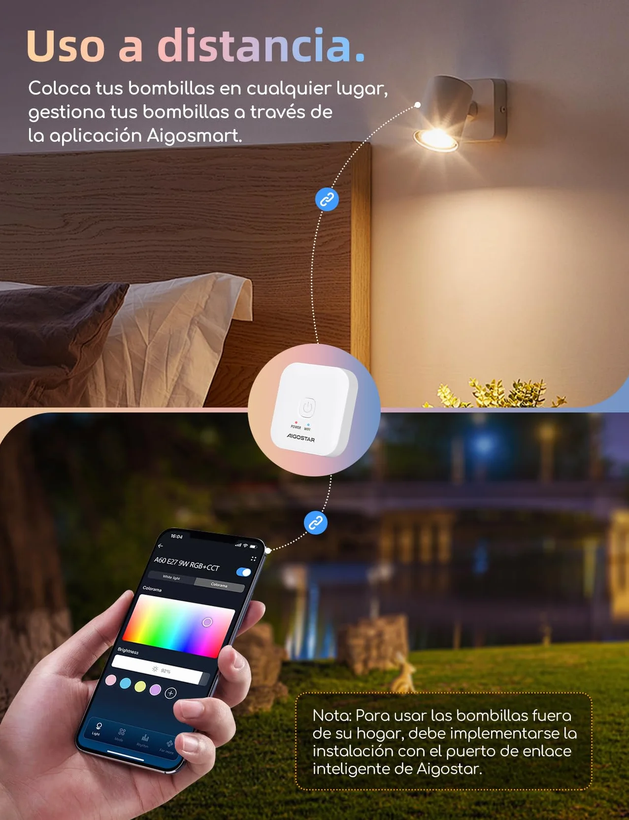 Aigostar Mesh- Bombilla inteligente Bluetooth Mesh, GU10. 2700K-6500K regulable, 6.5W, 555 LM. Bombilla LED inteligente compatible con Alexa y Google Home. Incluye mando a distancia y Gateway. 6Uds