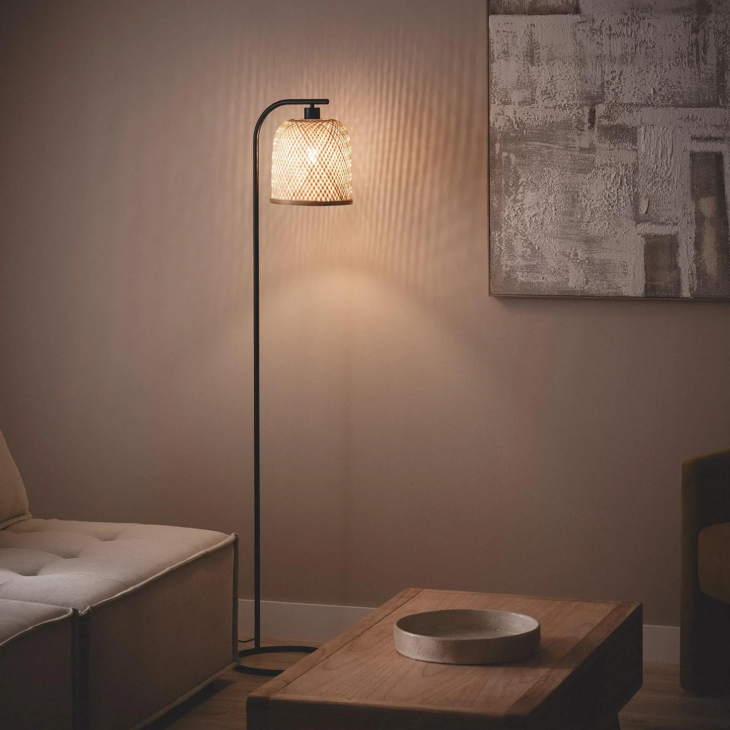 LEDKIA LIGHTING Lámpara de Pié Metal Bambú Adola Natural E27