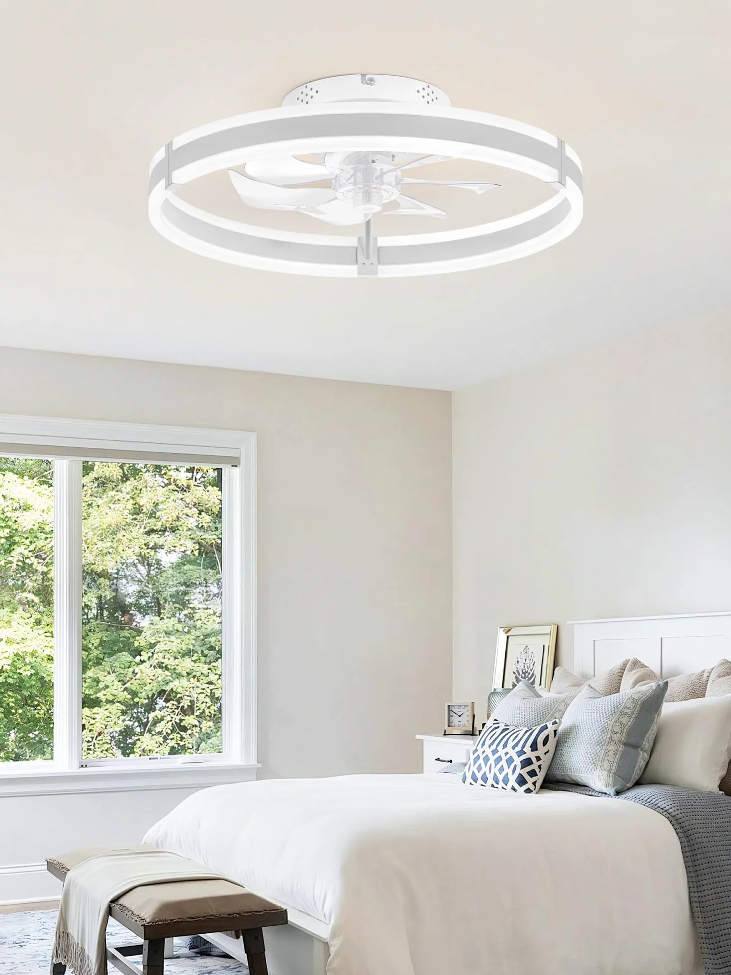 ZMISHIBO Ventilador de Techo con Luz LED Dimmable 50 cm Mando a Distancia 6 Velocidades Silencioso Blanco