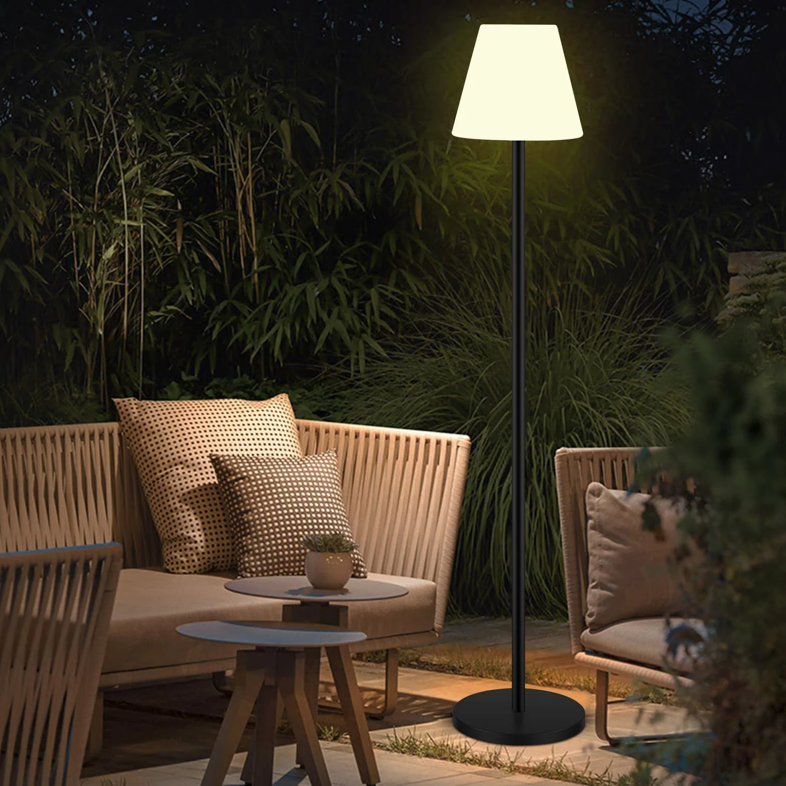 Lámpara de pie solar LED impermeable recargable USB con sensor de luz regulable para exteriores jardín