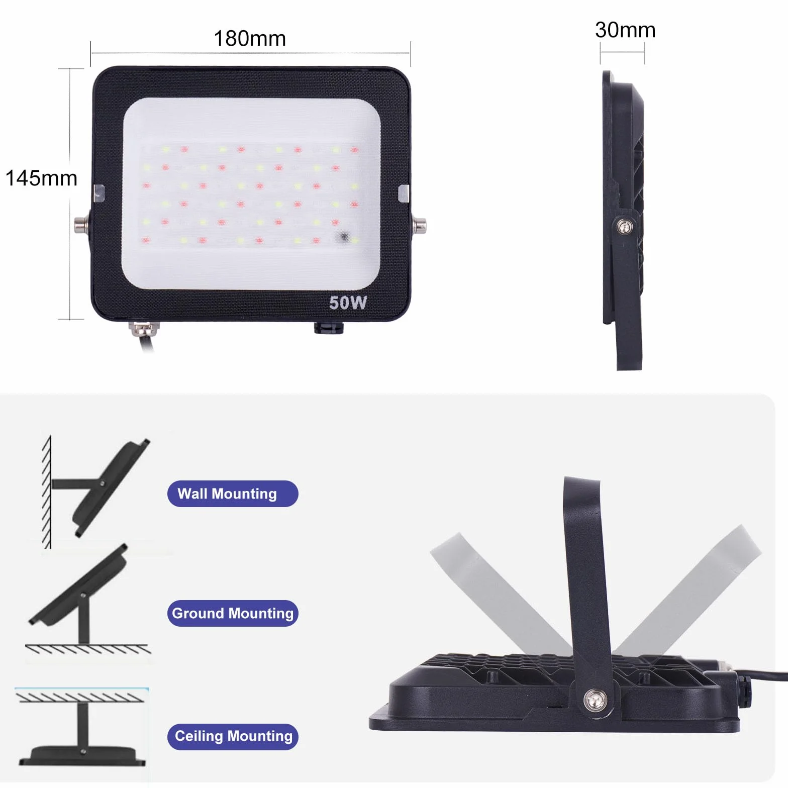 Foco LED RGB de 50 W para exteriores, luces de inundación RGB coloridas con enchufe estándar británico, foco que cambia de color, luces de fiesta regulables para DJ, discoteca, jardín