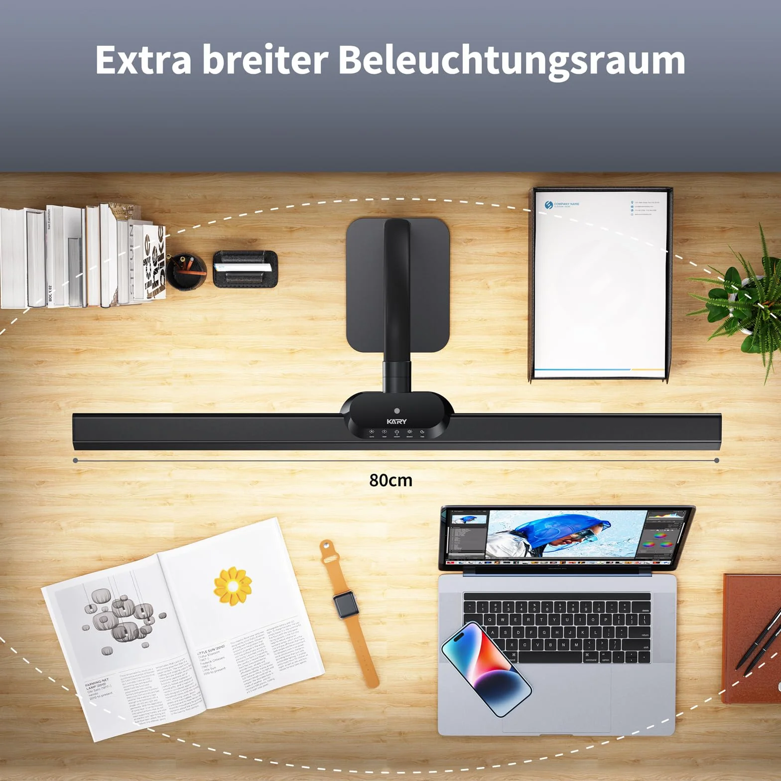 Kary Lámpara de escritorio LED con base, 24W 80cm 1800Lumen Lámpara de luz diurna regulable ultra brillante con Standfu para oficina, trabajo, diseño, arquitecto, regulación automática