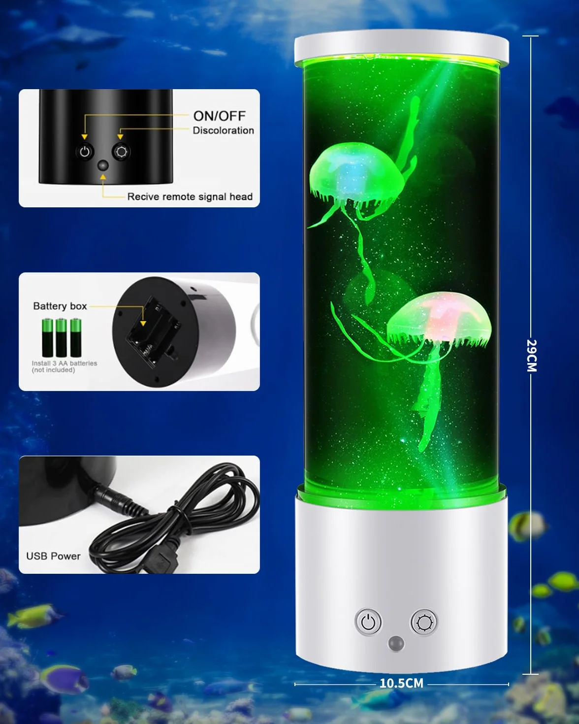 Lámpara de Lava Medusa Acuario USB con 17 Colores LED Control Remoto Luz Nocturna