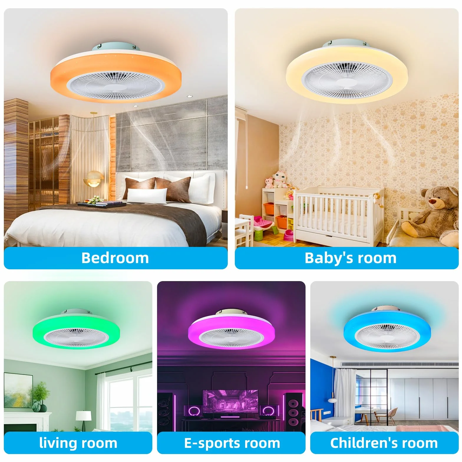 Ventilador de Techo Con Luz RGB,Moderno Regulable Ventiladores de Techo,50CM Reversible RGB Lampara Ventiladores de Techo,6 Velocidades LED Plafon Regulable con mando a distancia y APP (Blanco)