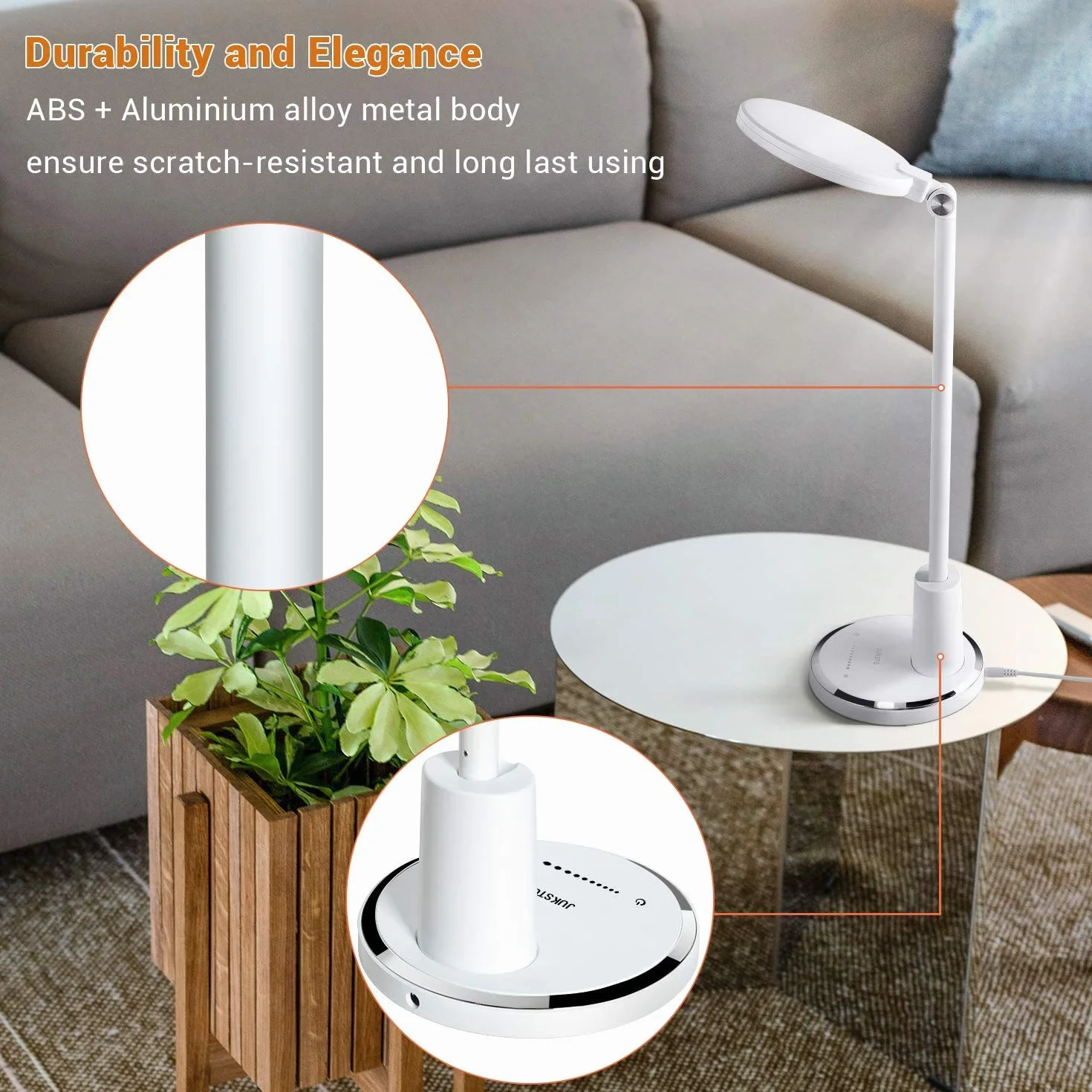 Lámpara de escritorio LED, 12W Lámpara de mesa de oficina Control táctil regulable 10 Brillo 5 niveles de color Protección ocular Lámparas de mesa Lámpara de noche(blanco)