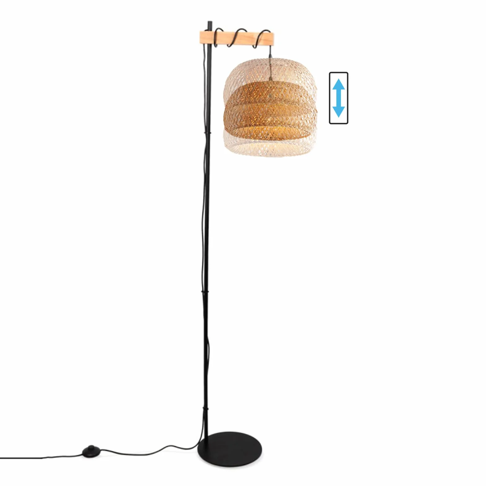 Alpinaluz Lámpara de Pie Mimbre Natural 157 cm E27 Estructura Negra Madera