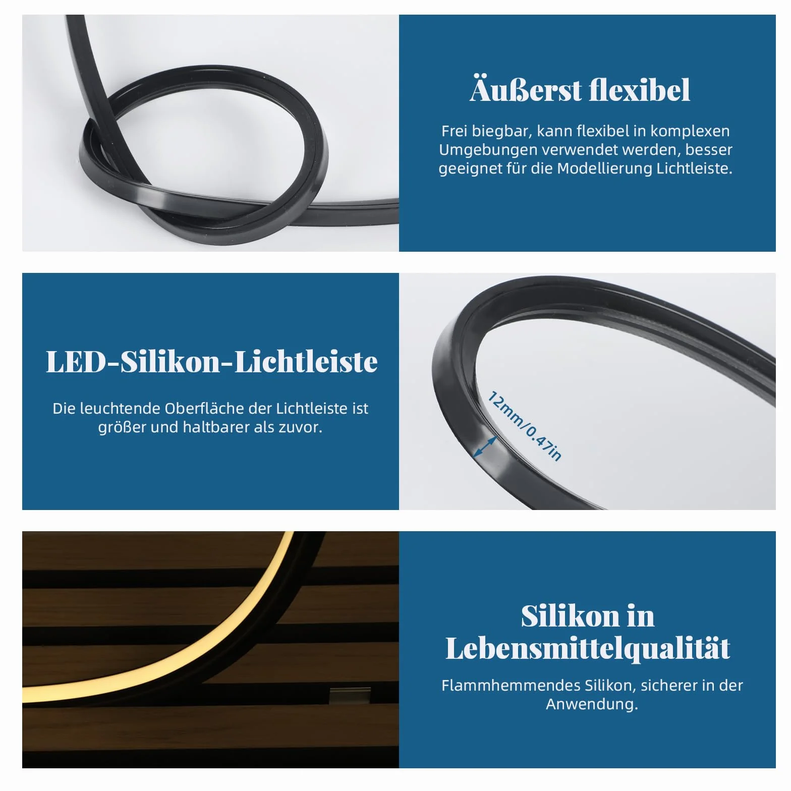 Perfil LED de silicona flexible 5 m 12x12 mm IP65 para paneles acústicos 8 mm iluminación