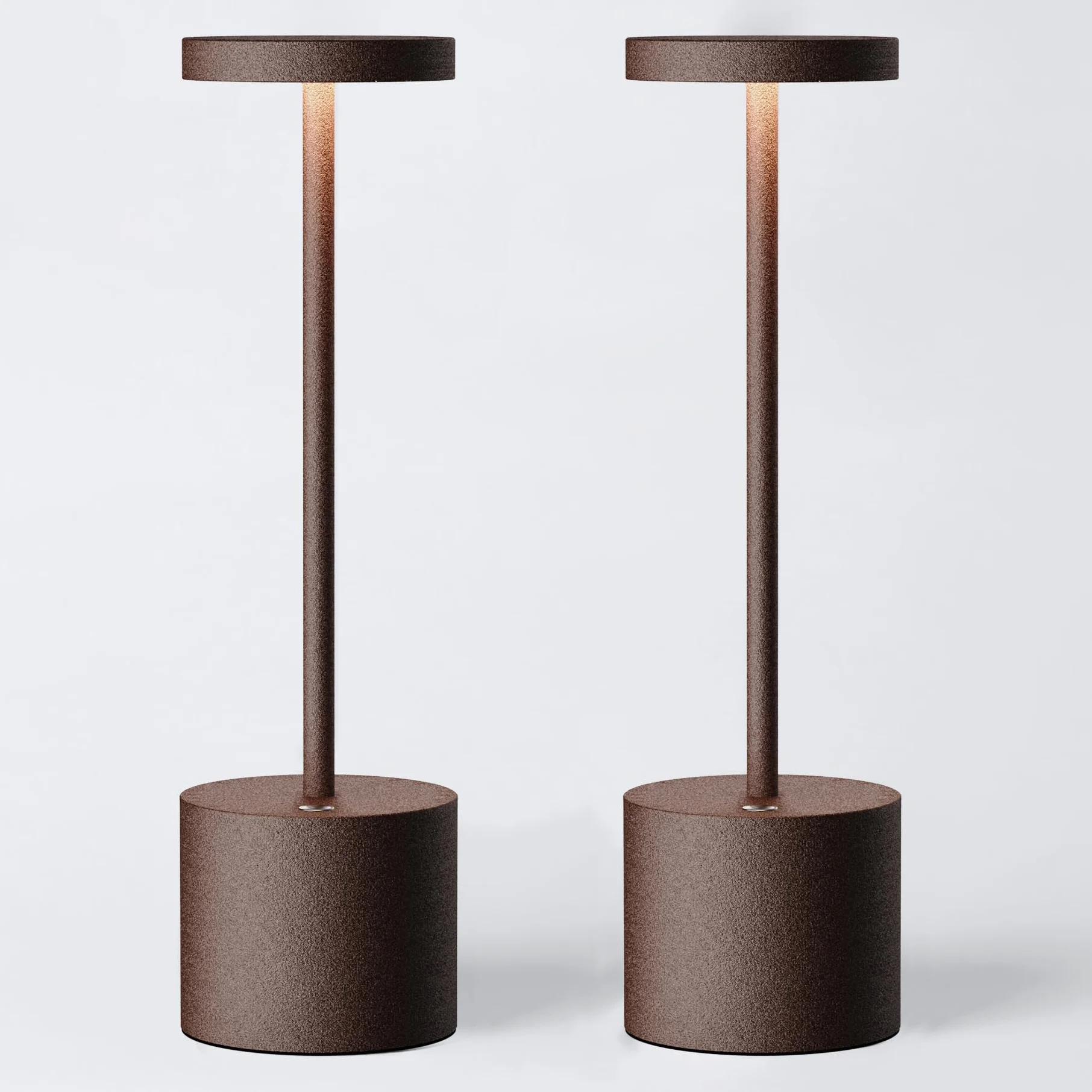 2 Piezas Lámpara de Mesa Inalámbrica, Lámpara de Mesa LED Recargable de 5000mAh, Regulable, Lámpara de Metal, Para el Comedor, el dormitorio, el exterior (Corten)