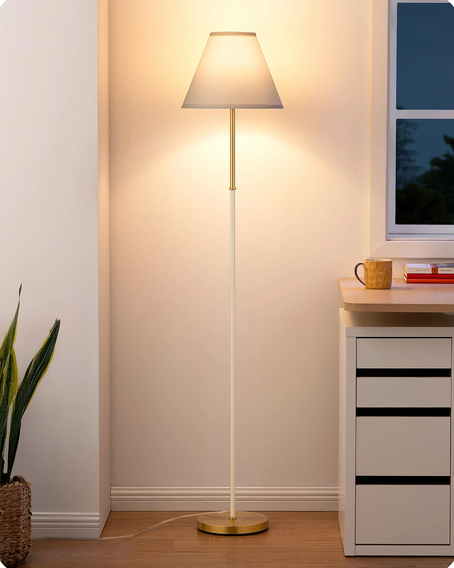 EDISHINE Lámpara de Pie Retro, Pantalla Algodón-Lino, Estructura Metálica, Bombilla LED 2700K Incluida, E27