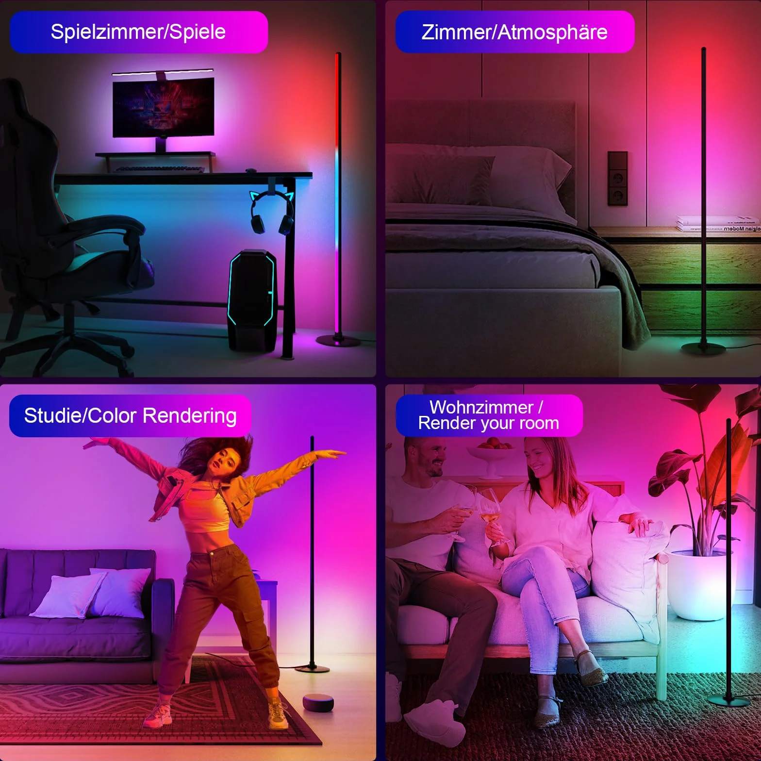 Lanmonlily Lámpara de Pie LED RGB 16 Millones de Colores 68 Modos de Escena Sincronización Musical Alexa Google App