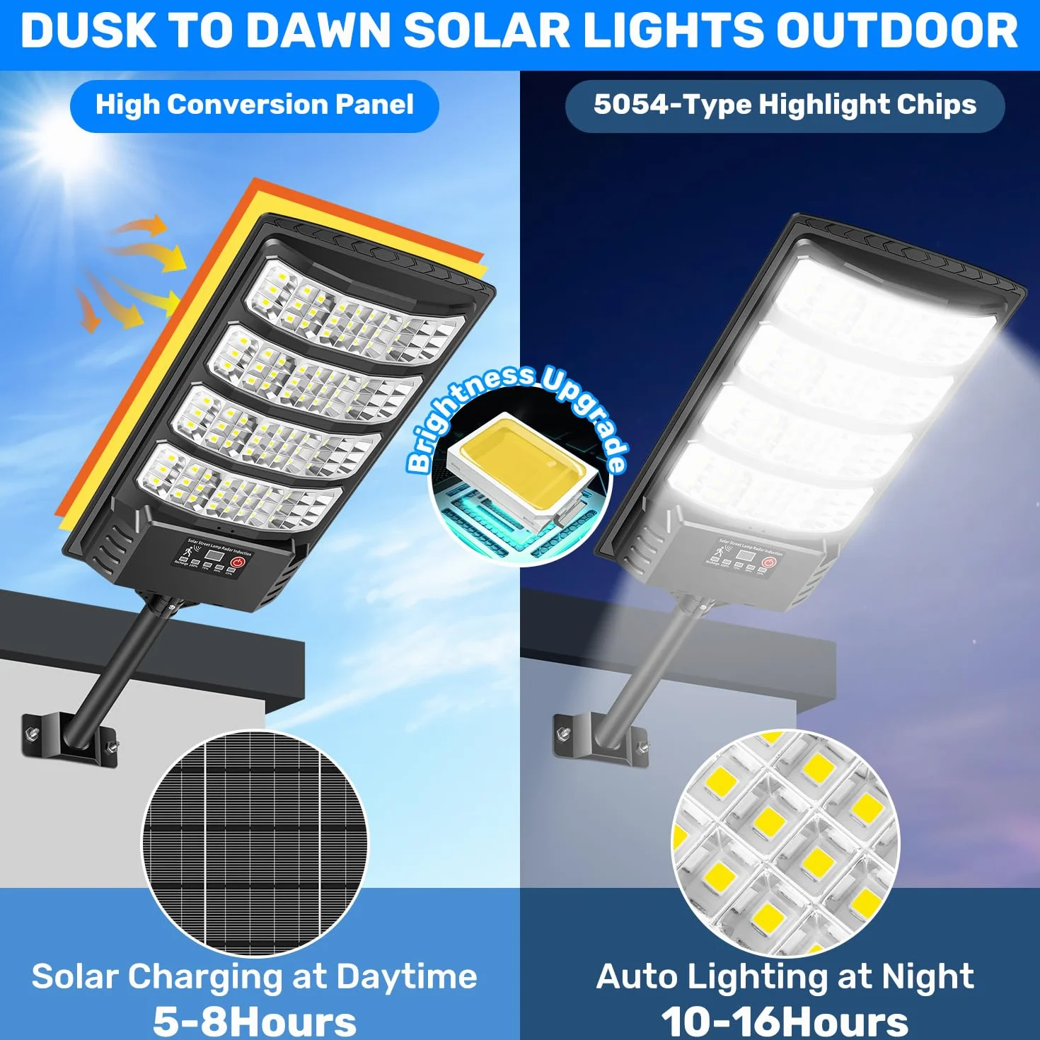 LEKIA Farolas Solar Exterior, 1000W Potente Focos LED Solares con Sensor de Movimiento y Mando a Distancia, 6500K Luz Solar IP66 Impermeable Luces Solares para Jardín Patio Aparcamiento, 2 Paquetes
