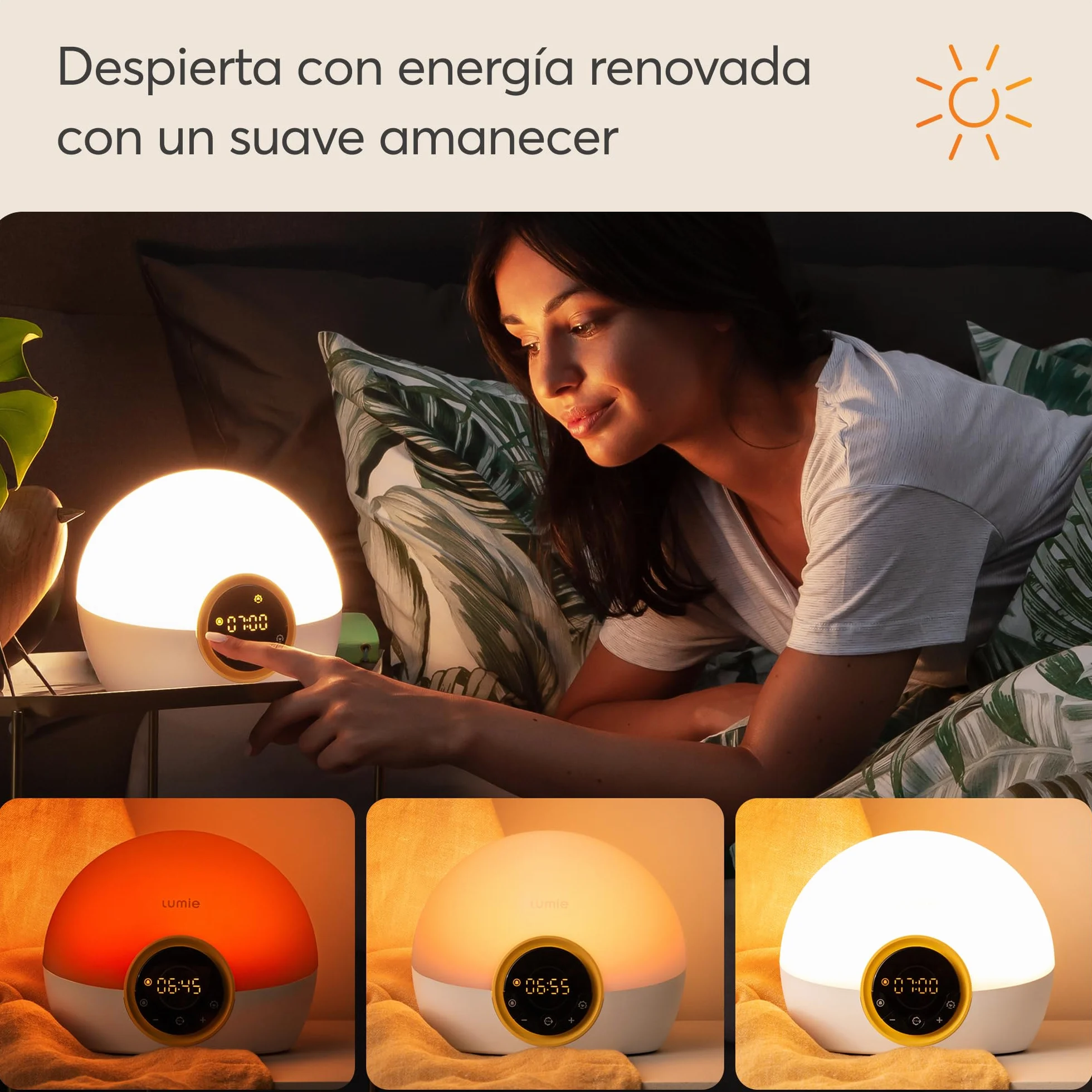 Lumie NBCKE-2000 Bodyclock Rise 100 Despertador de Luz LED, Simulación de la Salida y la Puesta del Sol, Pitido de Alarma Opcional, Blanco