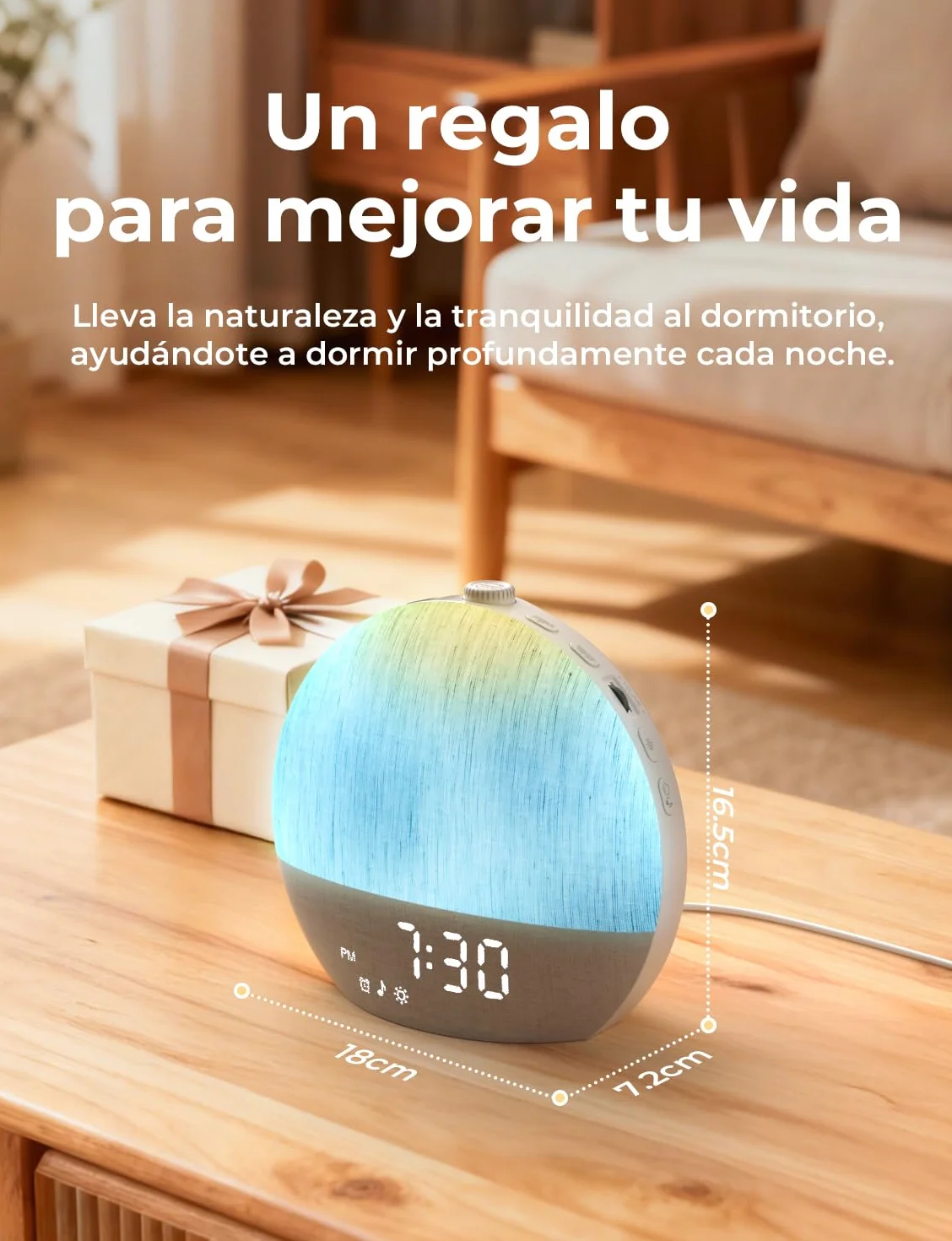 LIORQUE Despertador Amanecer, Despertador Luz Natural Simulación de Amanecer, 17 Modos de Luz, 30 Sonidos Relajantes, Modo de Ayuda para Dormir, Conexión Bluetooth, Función Alarma y Snooze