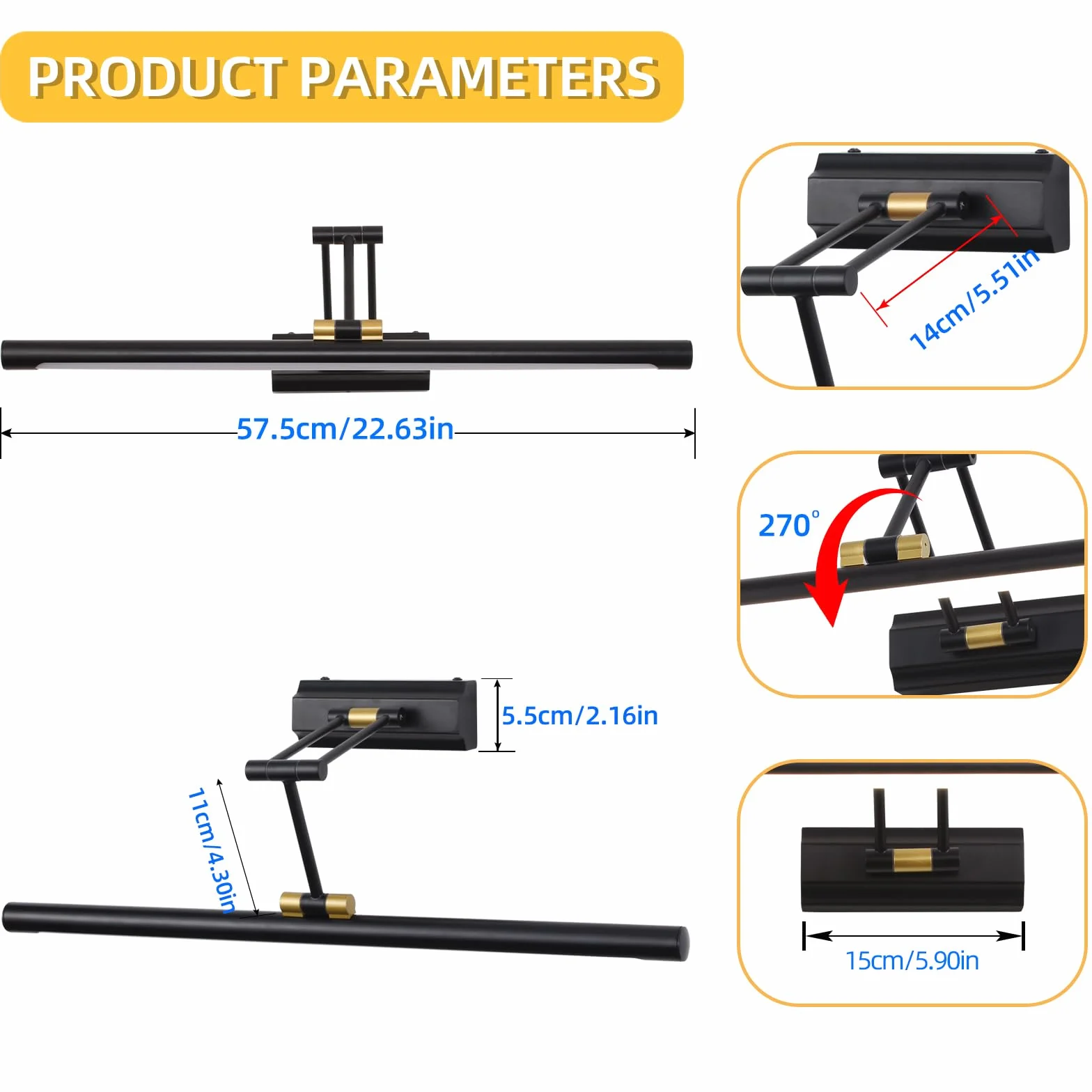 LED Luz de Espejo de Baño 12W 57CM, Iluminación Interior para Armario, Cuadro y Maquillaje - 4000K IP44