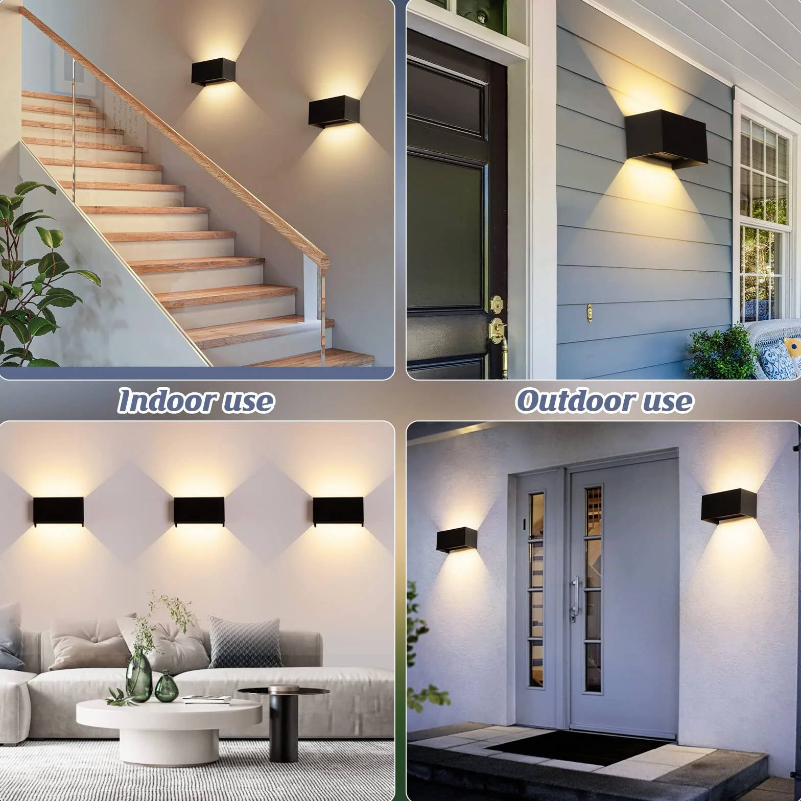 4 Piezas 24W Apliques Pared Exterior/Interior 3000K Bianco Caldo Aplique de Pared Ángulo de haz Ajustable Aplique Pared Interior Impermeable IP65 Negra Aplique Exterior Pared