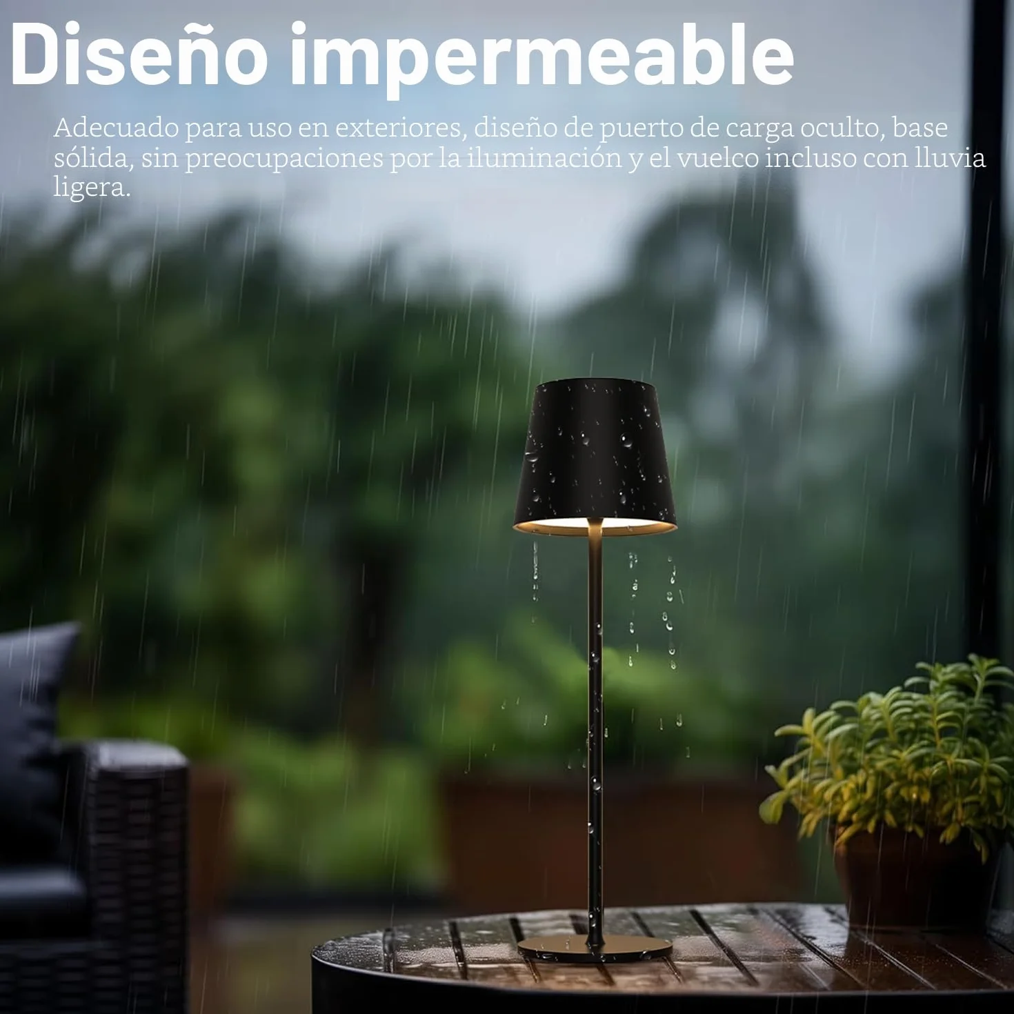 Lámpara de Mesa LED Recargable Inalámbrica con USB-C, IP44, 5600mAh, 5W, Negro