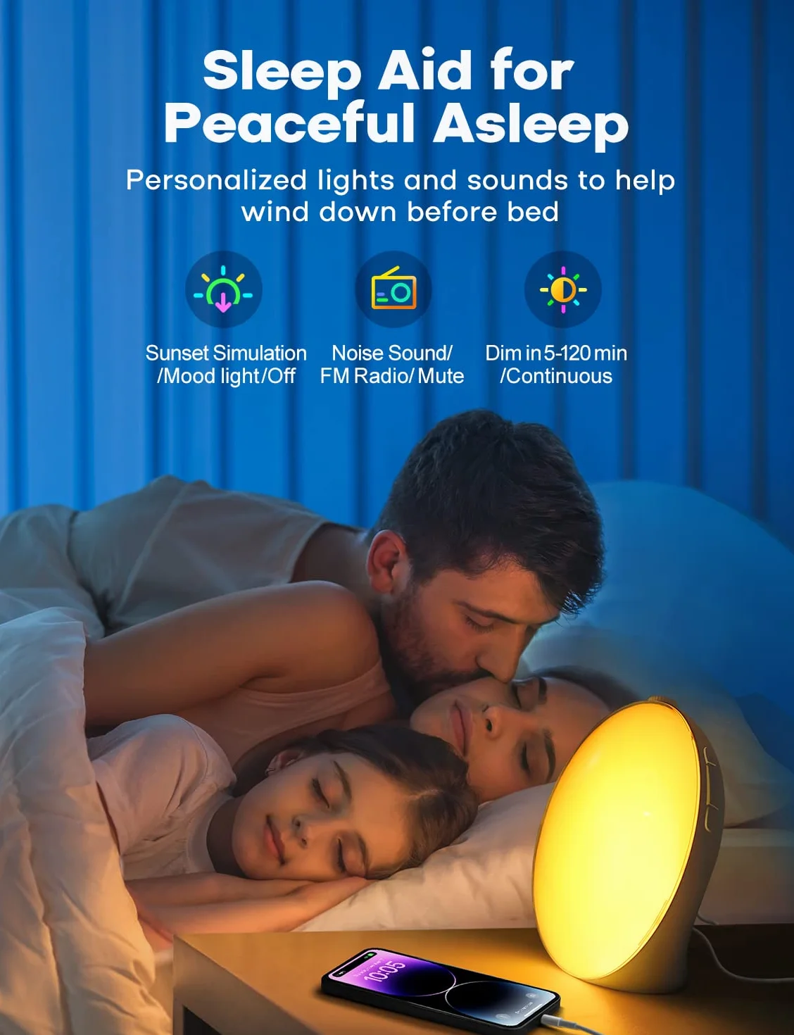 Dekala Despertador Vollbild de Simulación de Amanecer y Atardecer, Botón de Rotación, Alarmas Duales, Sonidos Naturales, Radio FM y Luz de Despertar Colorida para Adultos y Niños