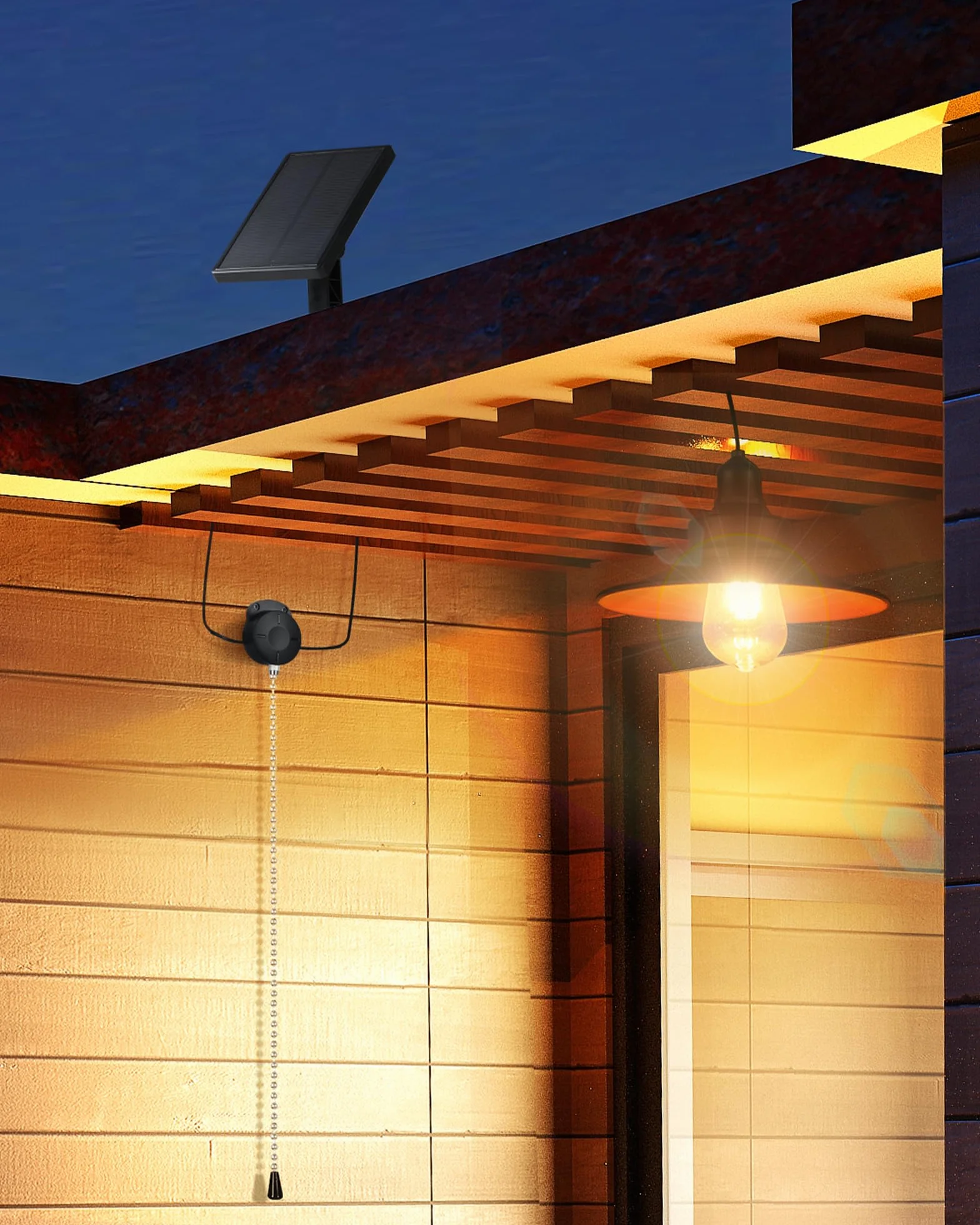 Lámpara Solar Interiorinterior Colgantes, IP65 Impermeable con Interruptor de Tirón Lampara Solar Exterior, Iluminación para Pabellón para Jardín, Terraza, Pabellón