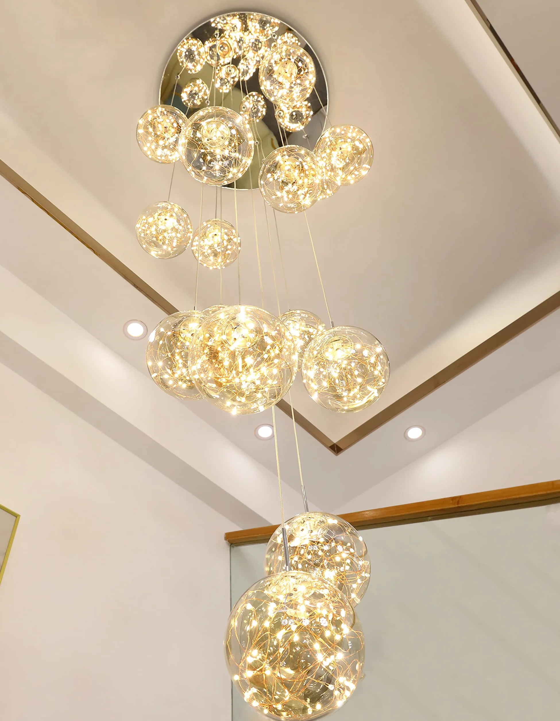 LED Lámpara Colgante 15 Bolas Cristal 75W Araña Gypsophila Ajustable Techo Moderna