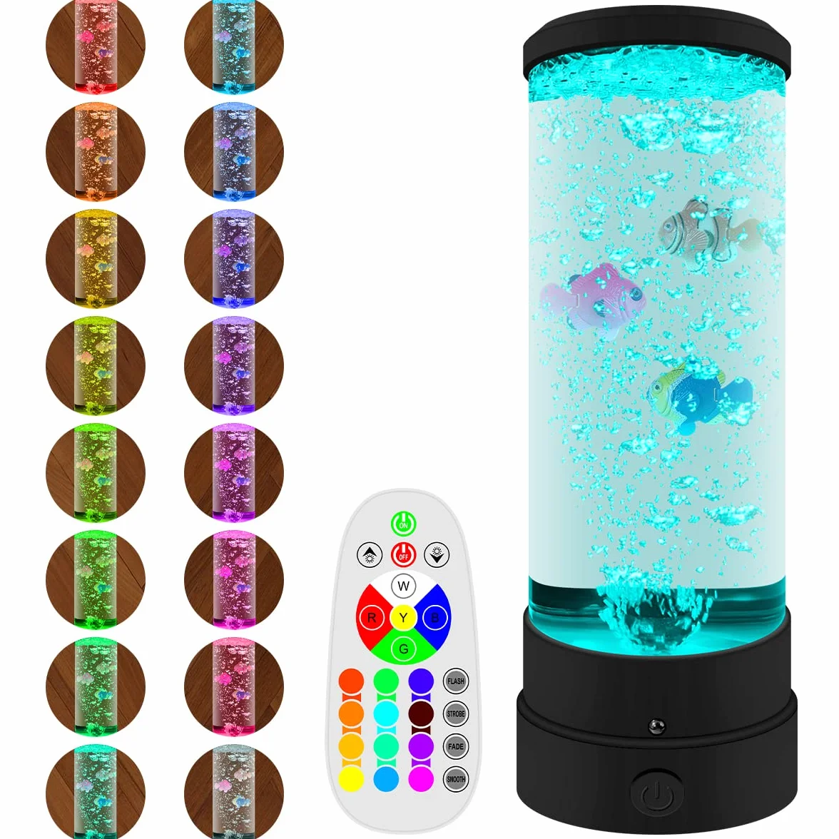 Lámpara de Lava de Colores pez Artificial con Control Remoto, Acuario Tanque de pez Luz Sensorial Lámpara de Mesa USB Fantasia, 16 Colores Luz de Noche Ambiental para Niños